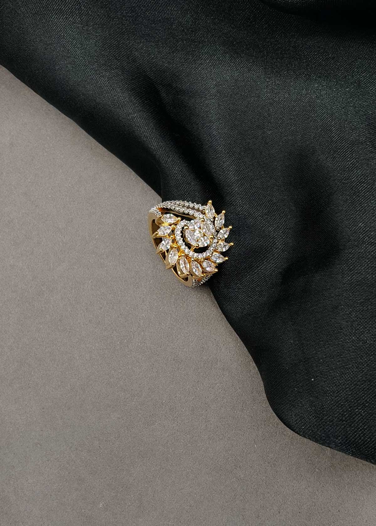 The Solstice Swirl Zircon Statement Ring For Woman