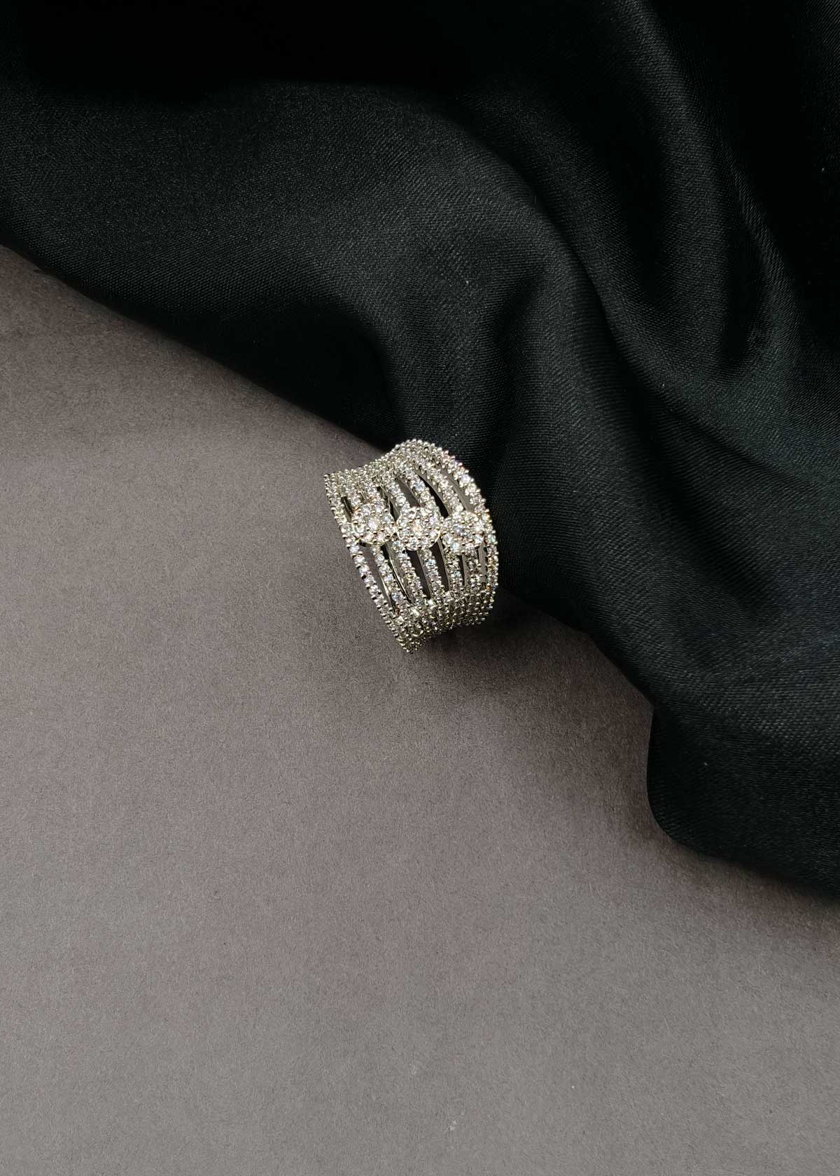 Luxe Linear Diamond Look Multi Band Statement Ring For Woman