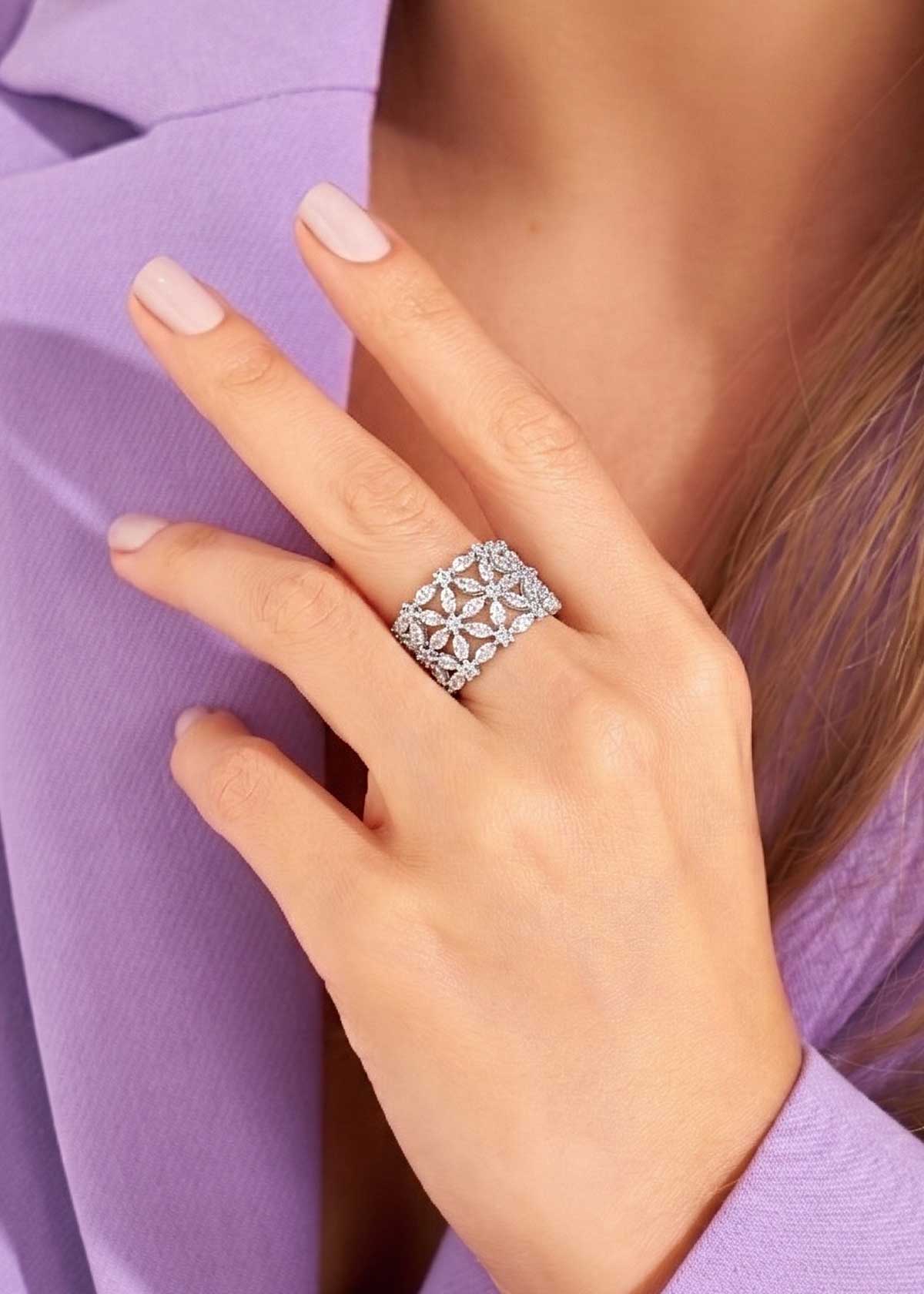 Multi Strand Pave Adjustable Finger Ring For Women