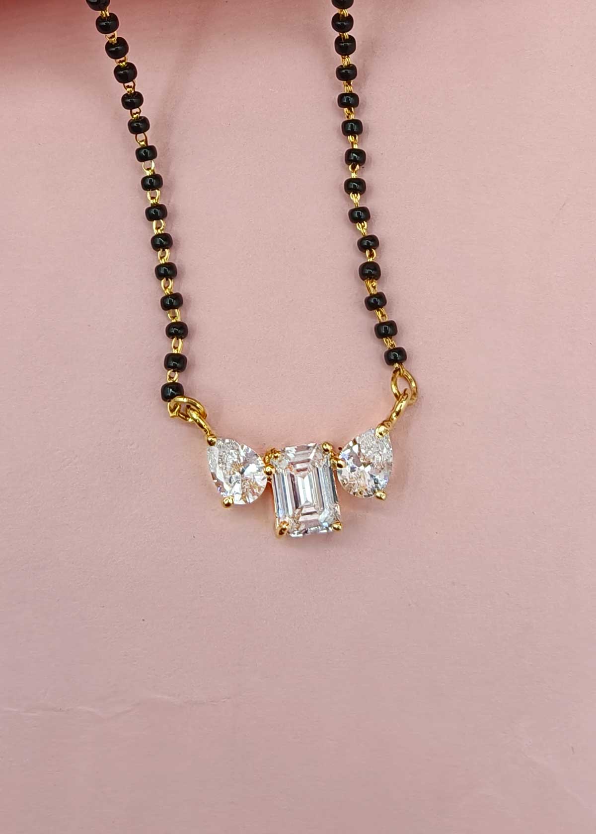 92.5 Silver Multi-Cut Cubic Zircon Gold Mangalsutra For Women