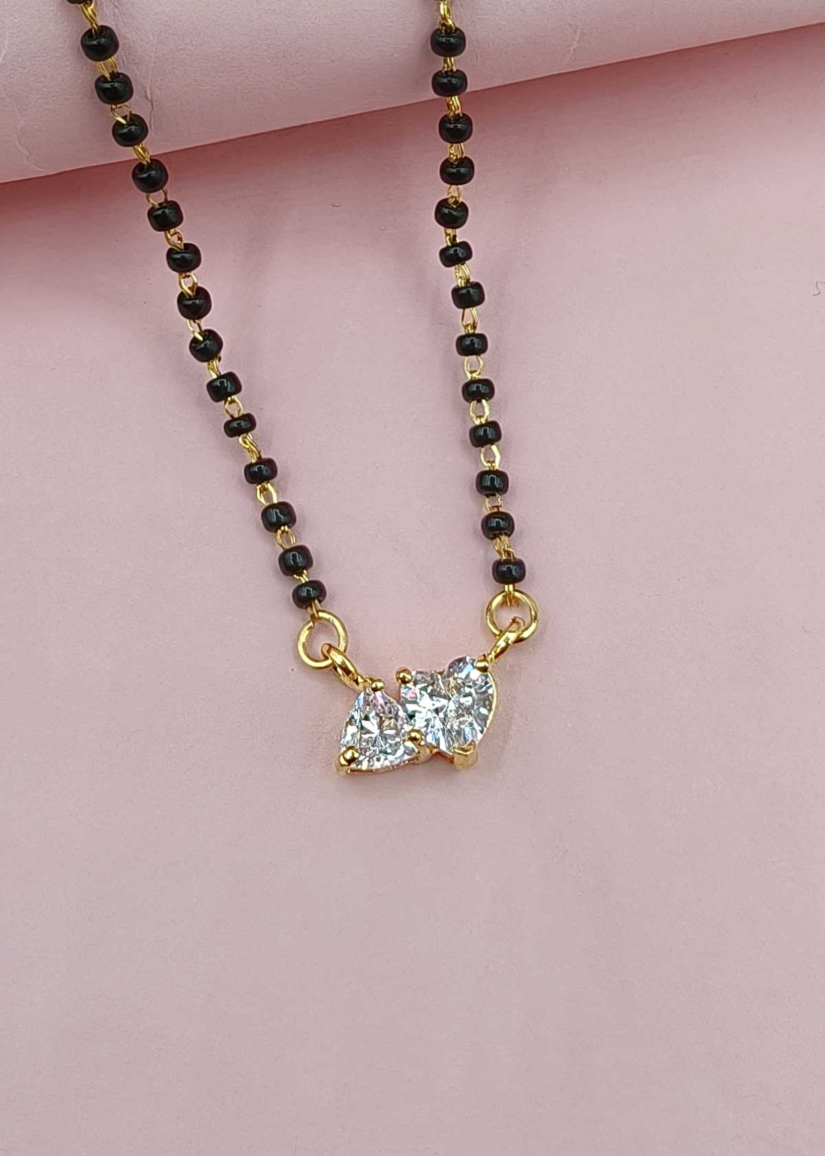 92.5 Sterling Silver Twin Heart Zircon Gold Mangalsutra