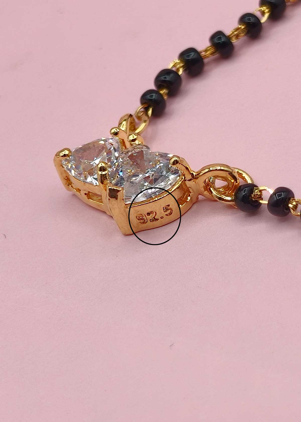 92.5 Sterling Silver Twin Heart Zircon Mangalsutra