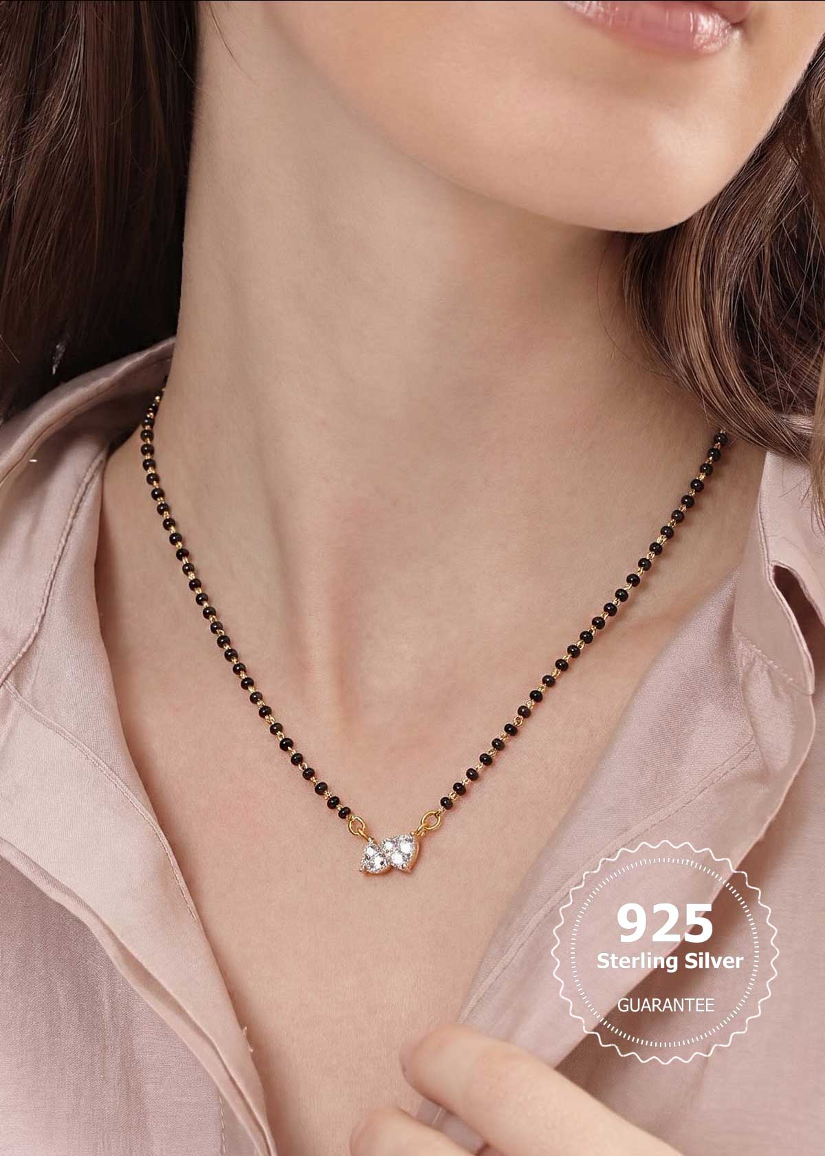 92.5 Sterling Silver Twin Heart Zircon Mangalsutra