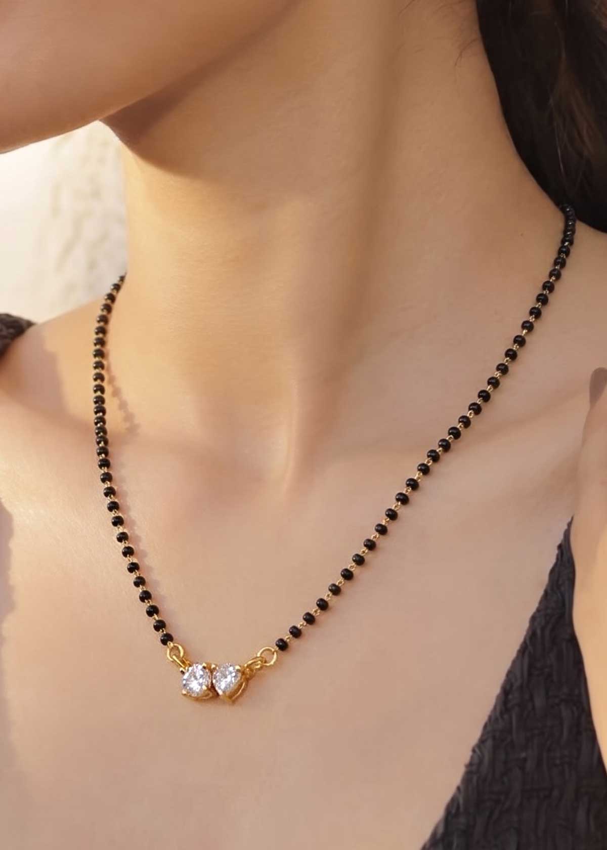92.5 Sterling Silver Two Stone Zircon Mangalsutra