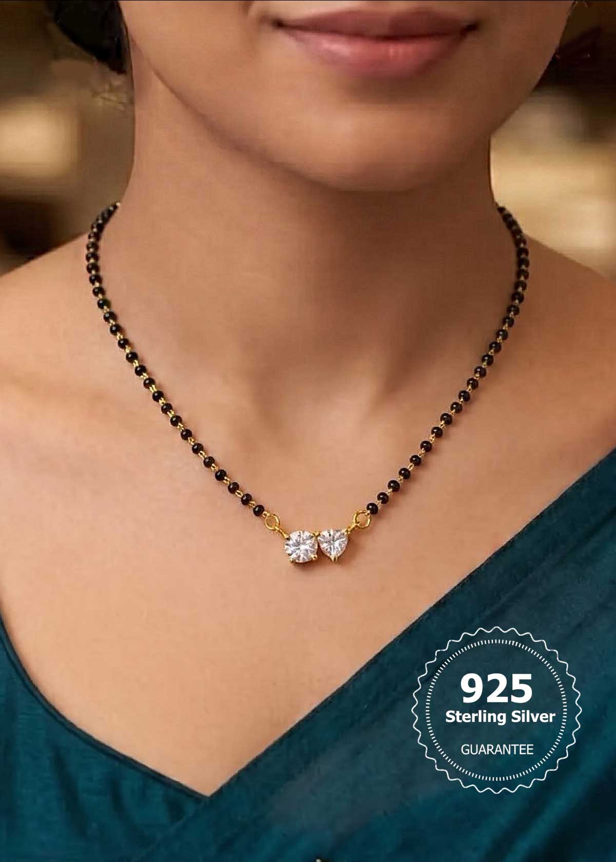 92.5 Sterling Silver Two Stone Zircon Mangalsutra