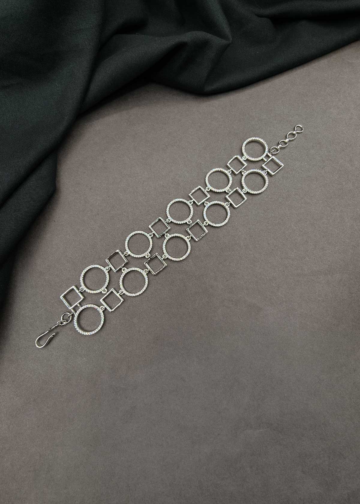 Geometric Zircon Loose Silver Adjustable Bracelet For Women