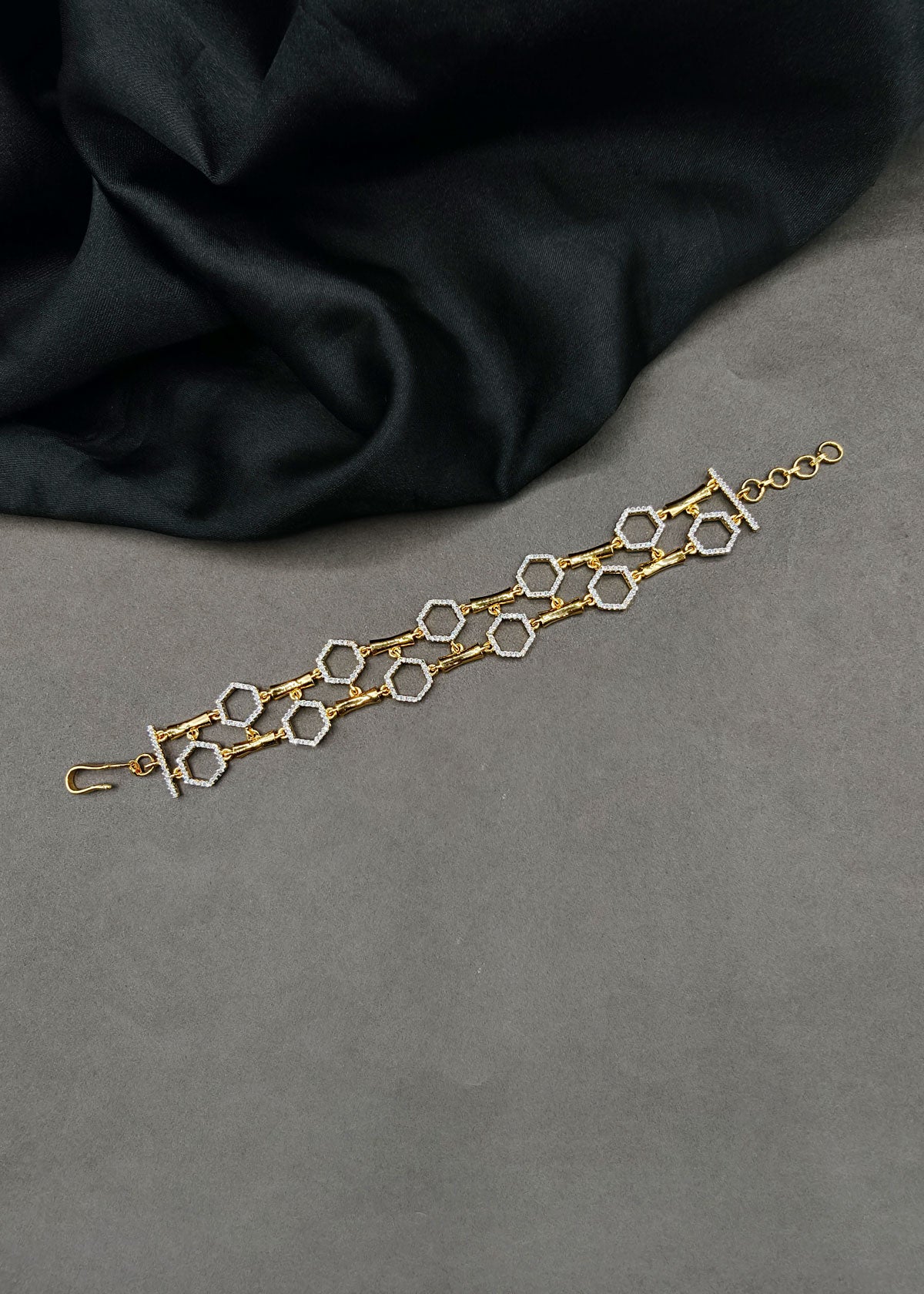 Honeycomb Zircon Gold Adjustable Loose Bracelet For Women