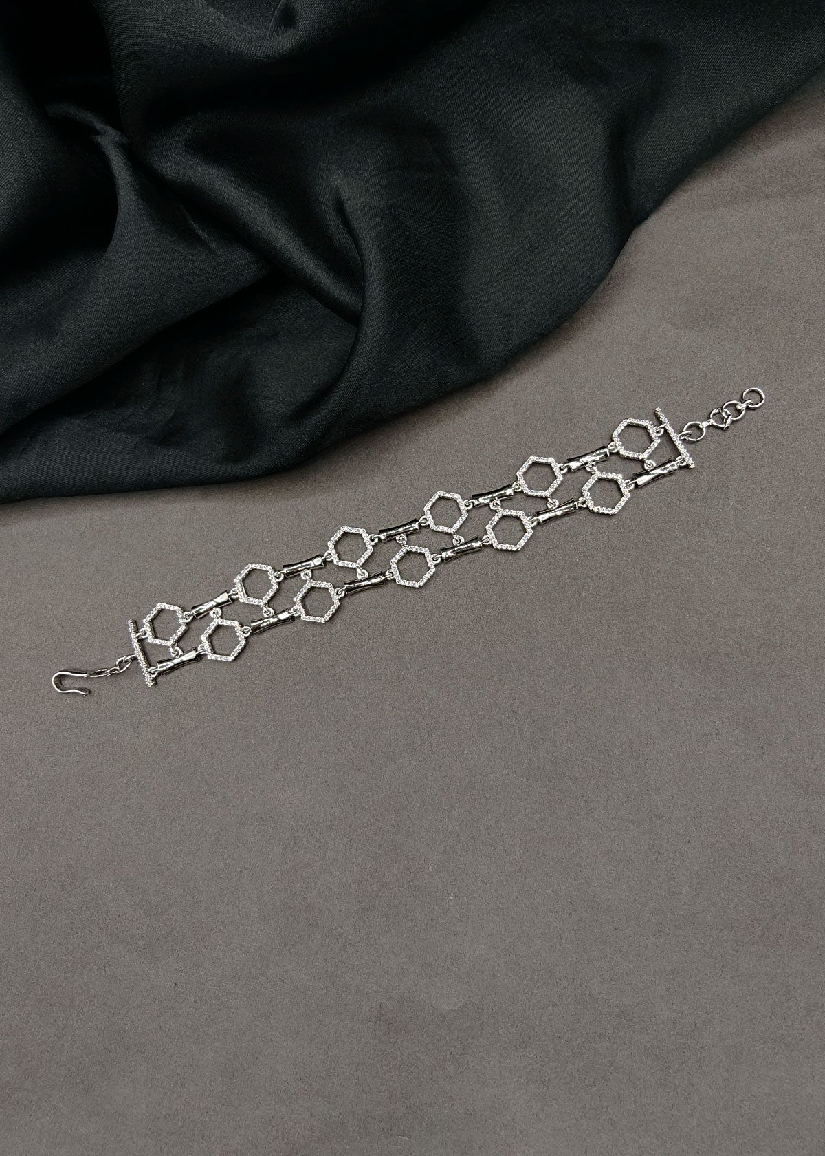 Honeycomb Zircon Silver Adjustable Loose Bracelet For Women