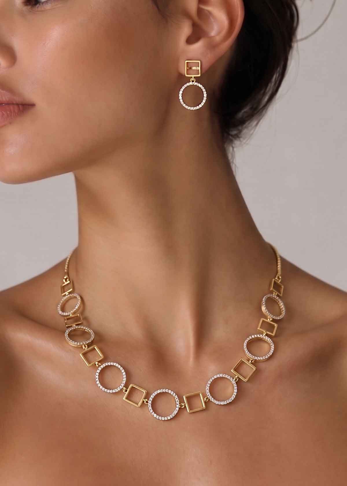 Modern Halo Cubic Zircon Short Necklace Set For Women