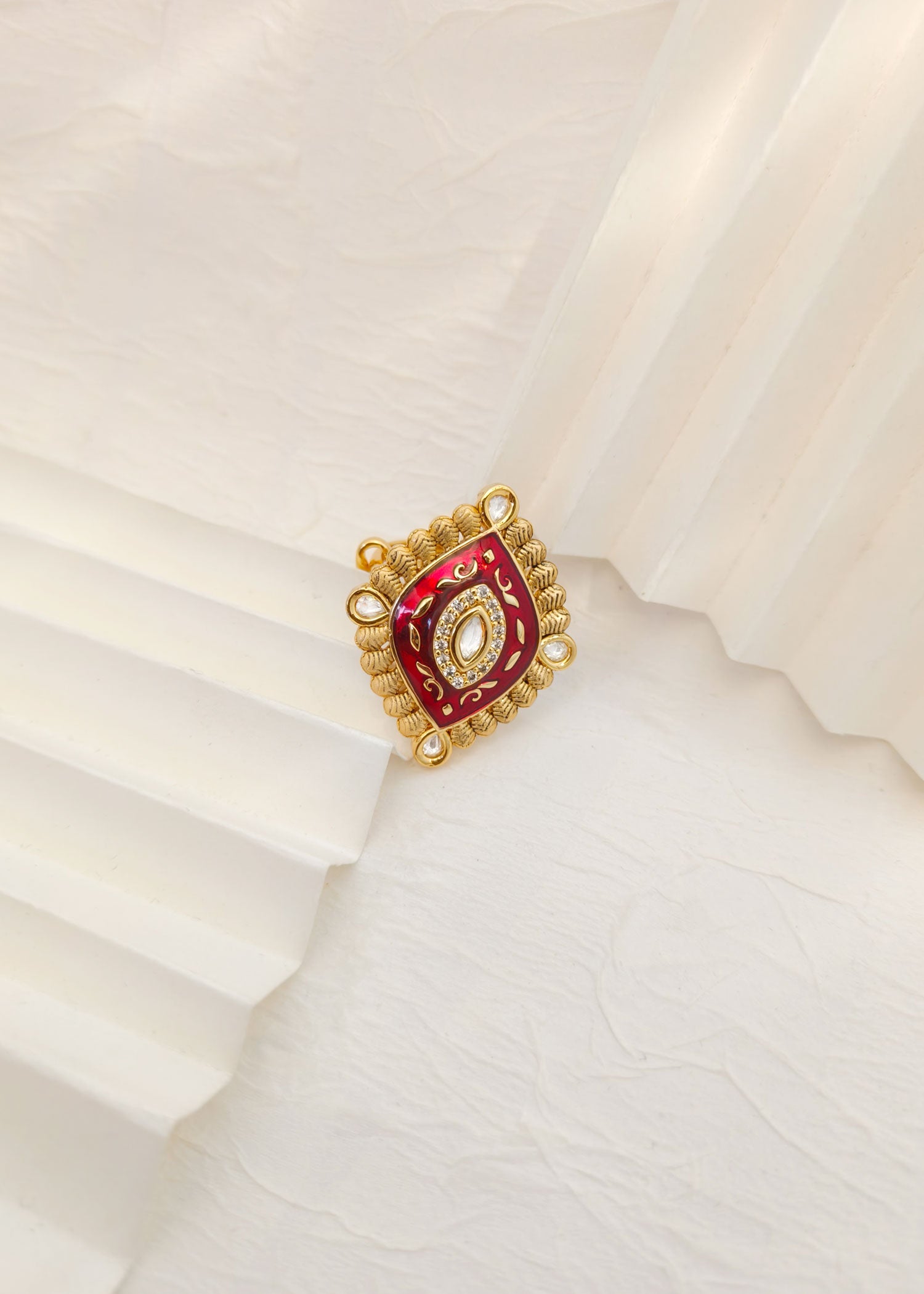 Big Red Meenakari Kundan Finger Ring