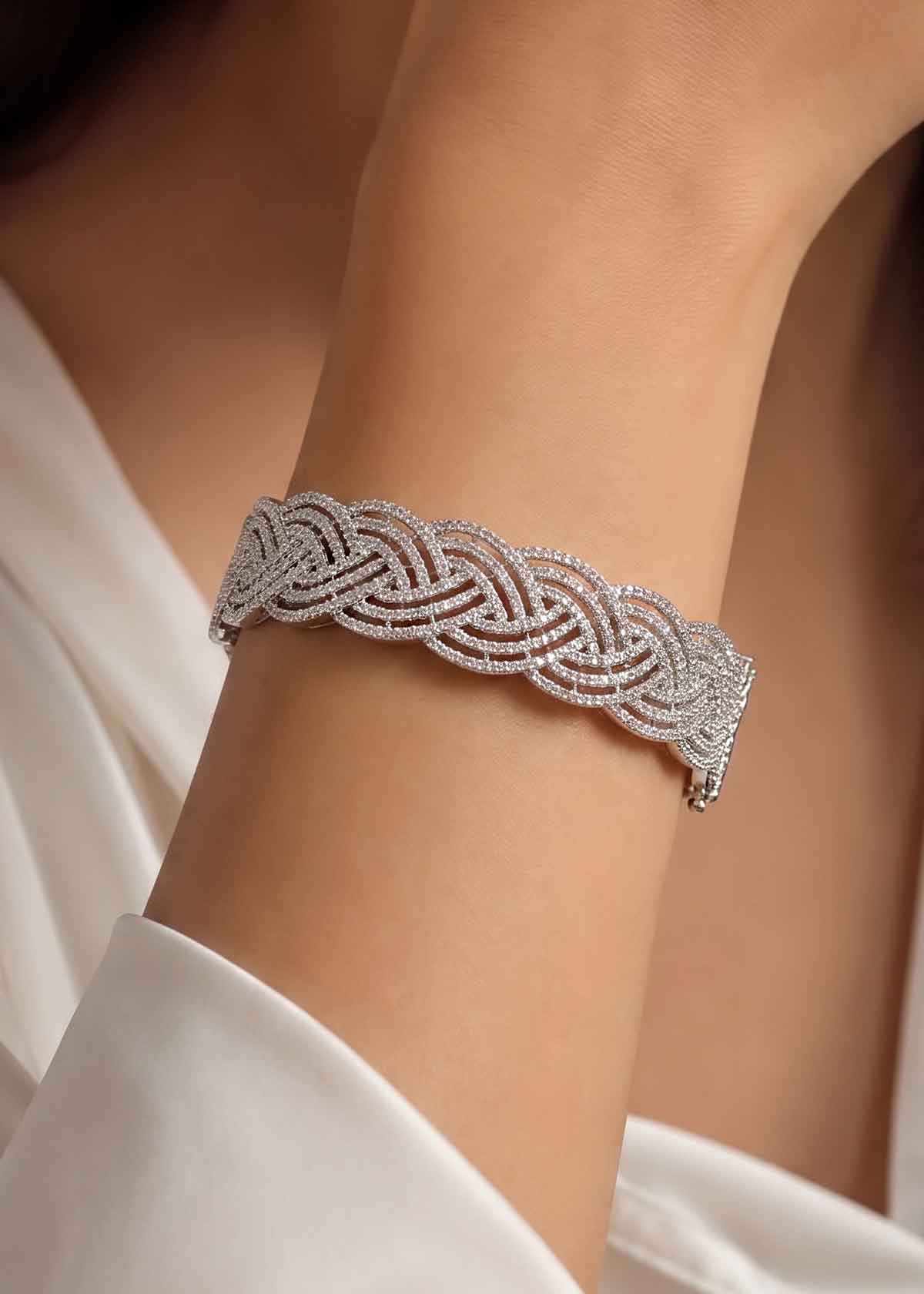 Interwoven Cubic Zircon Openable Kada for Women