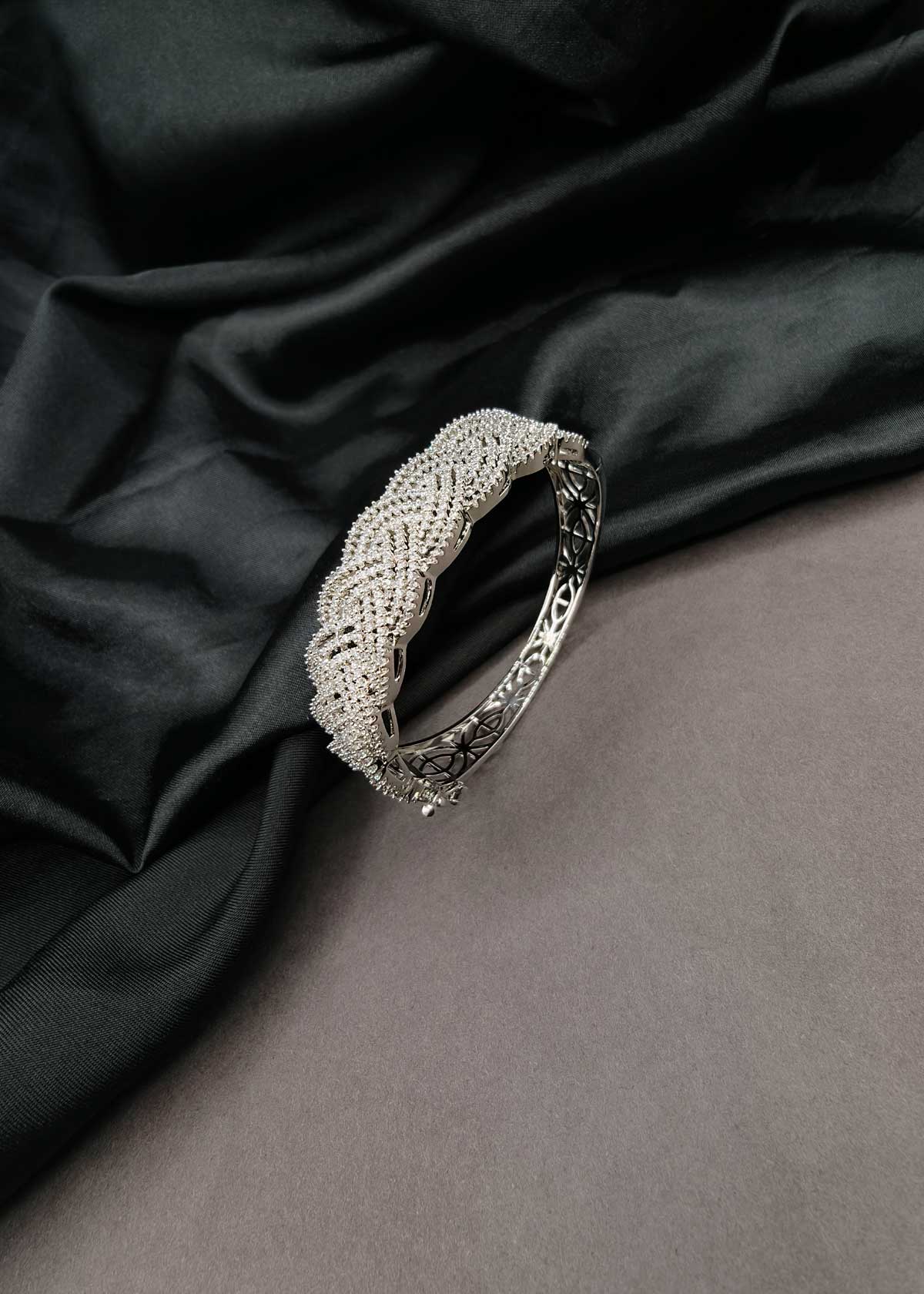 Interwoven Cubic Zircon Openable Kada for Women