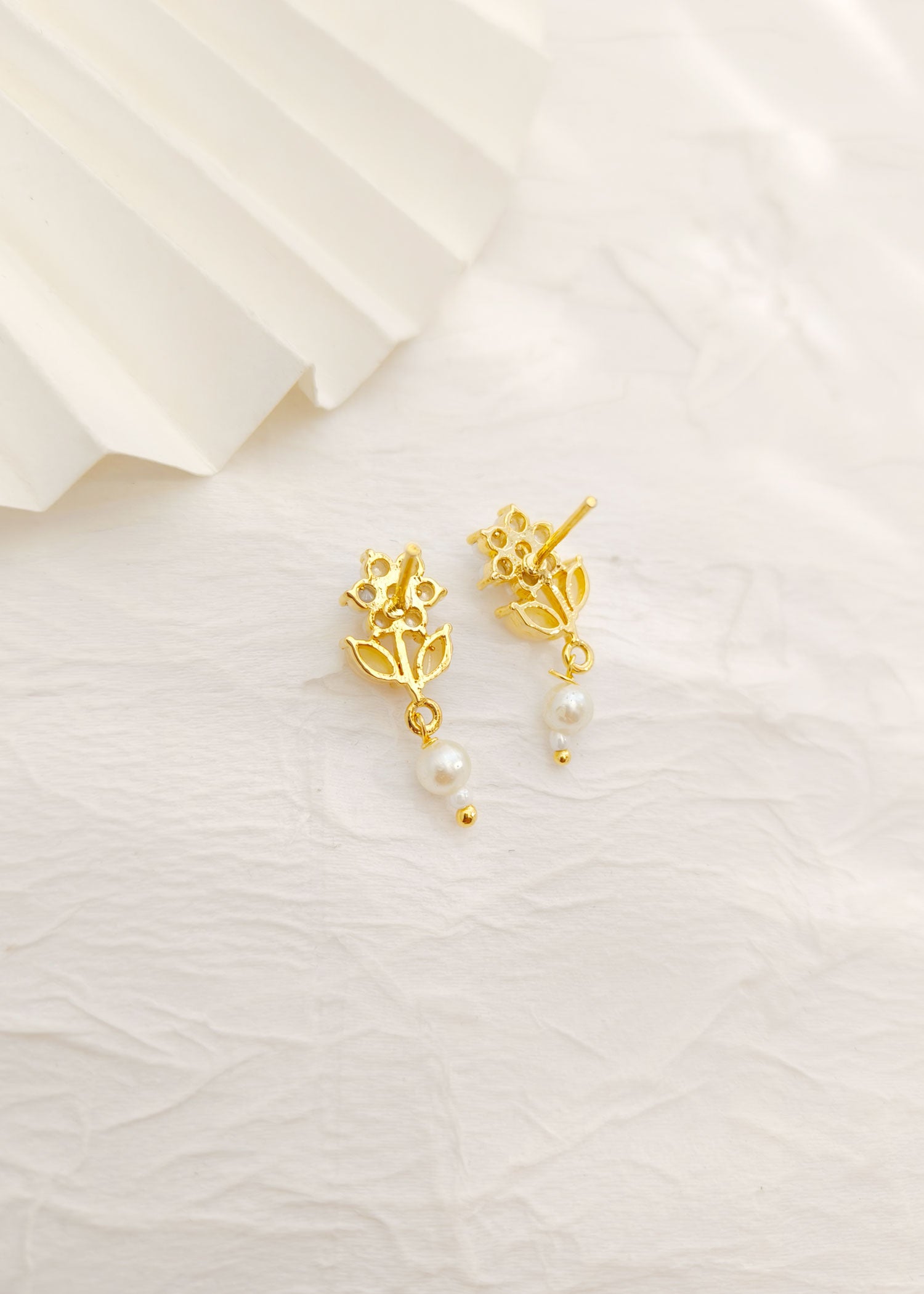 Small Gold Plated Floral Pearl Stud Earring