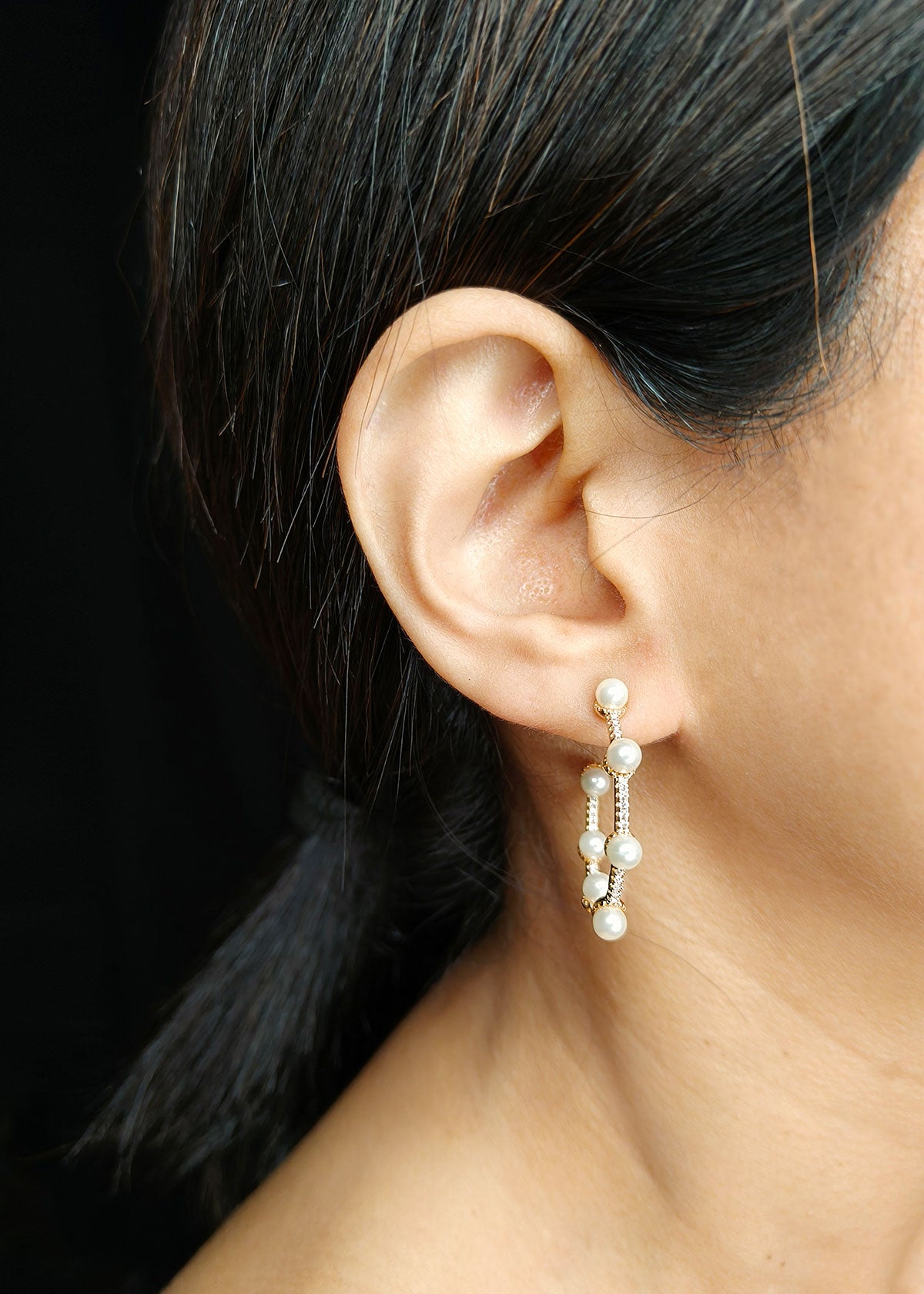 Gold Plated Round Pearl Hoop Earring