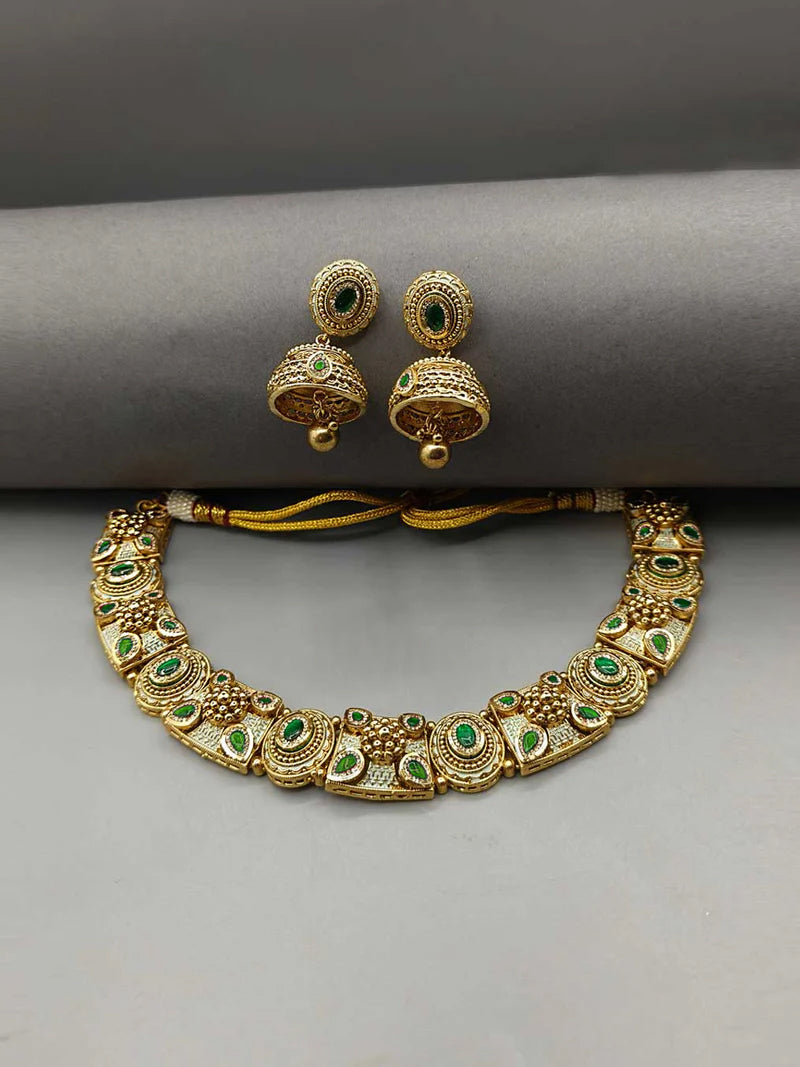 Kundan Meenakari Antique Gold Emerald Traditional Necklace Set