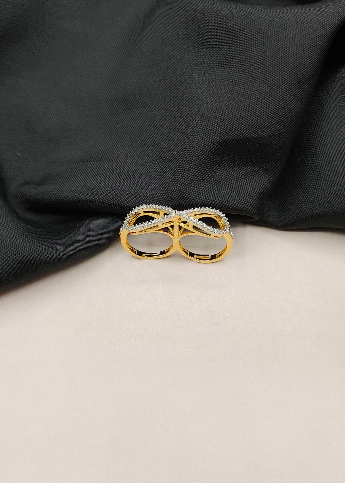 Infinity Style Silver Plated Cubic Zircon Double Finger Adjustable Ring