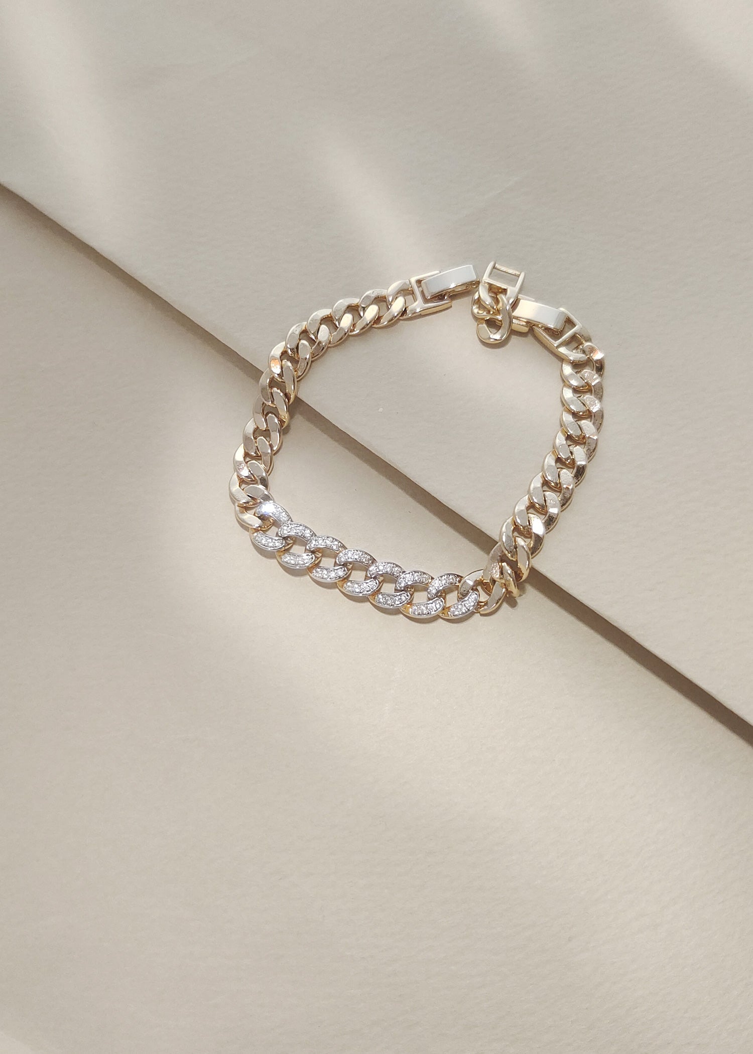 Gold Plated Broad Zircon / AD Chain Style Women Loose Bracelet