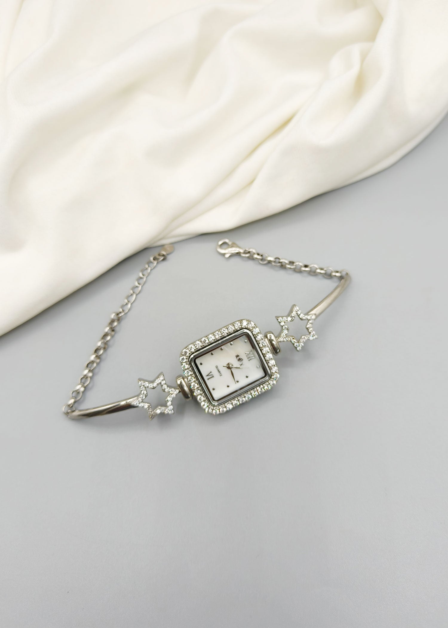 92.5 Sterling Silver Star Design Square Women Watch