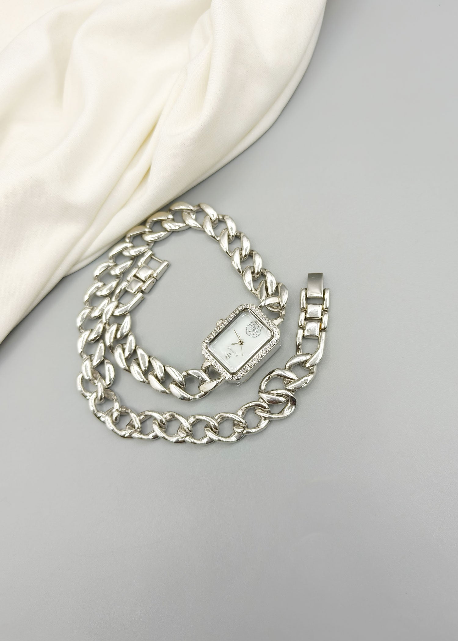 92.5 Sterling Silver Square Shape Chain Premium Women Watch