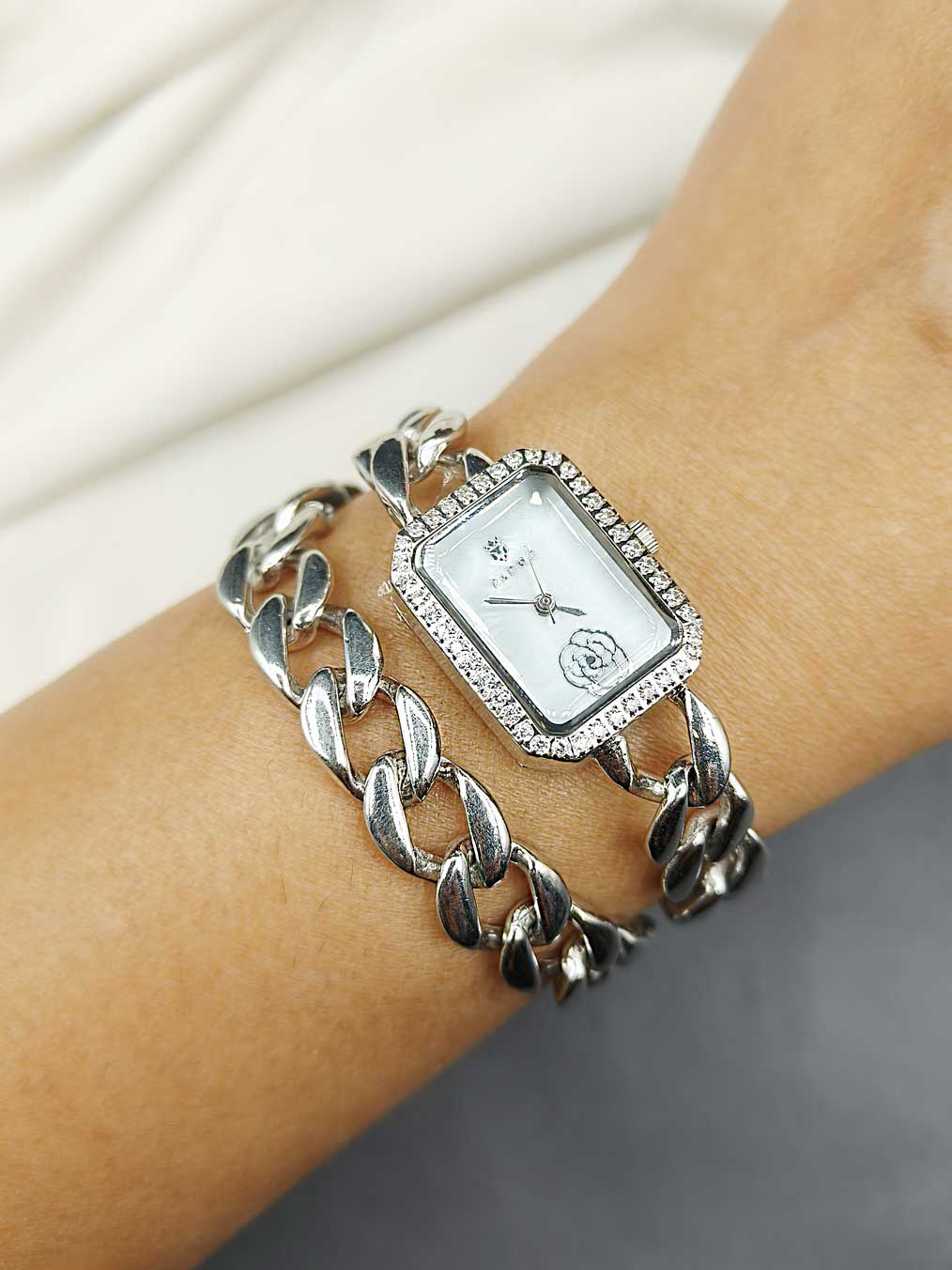 92.5 Sterling Silver Square Shape Chain Premium Women Watch