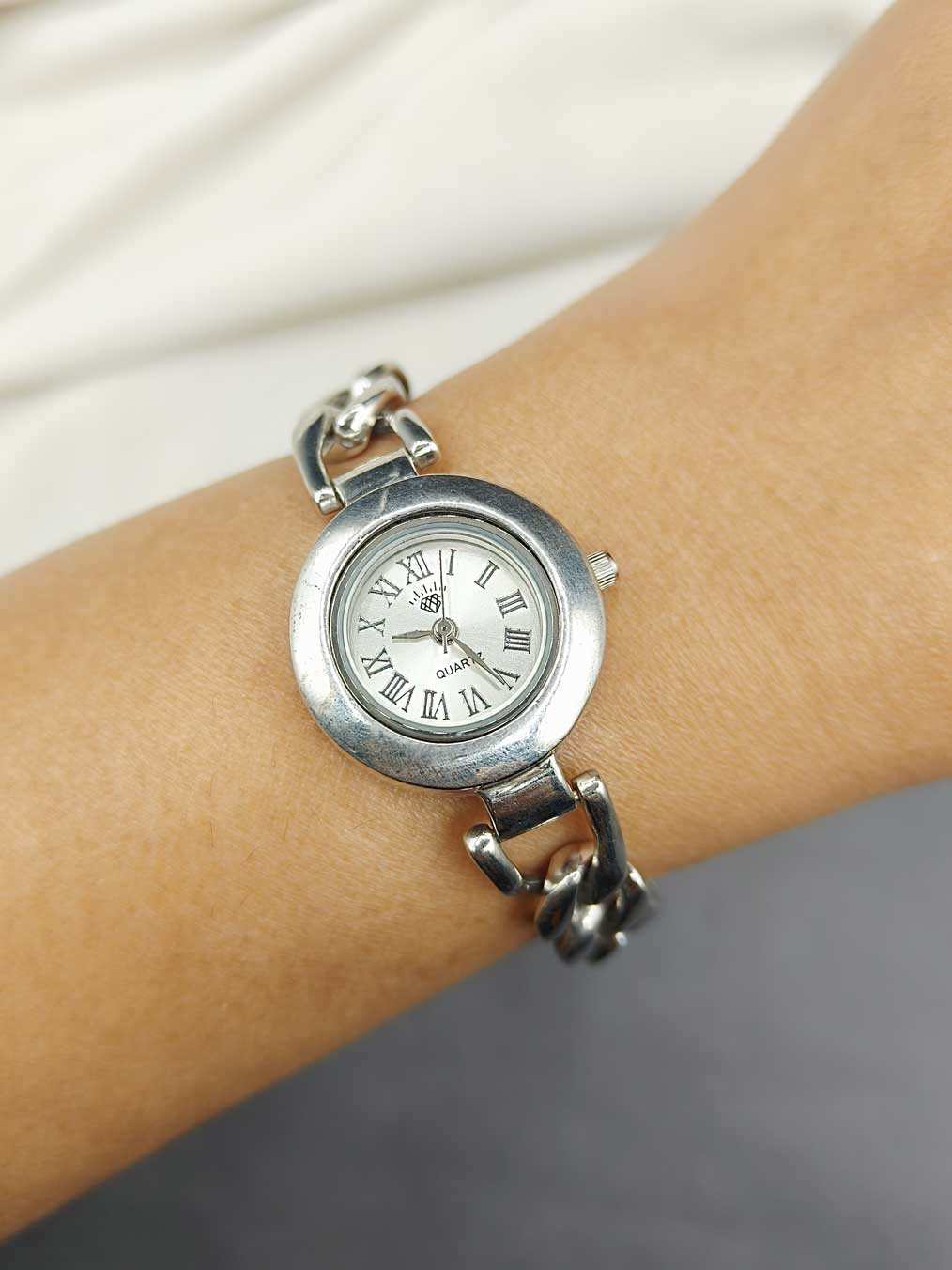 92.5 Sterling Silver White Dial Chain Women Watch