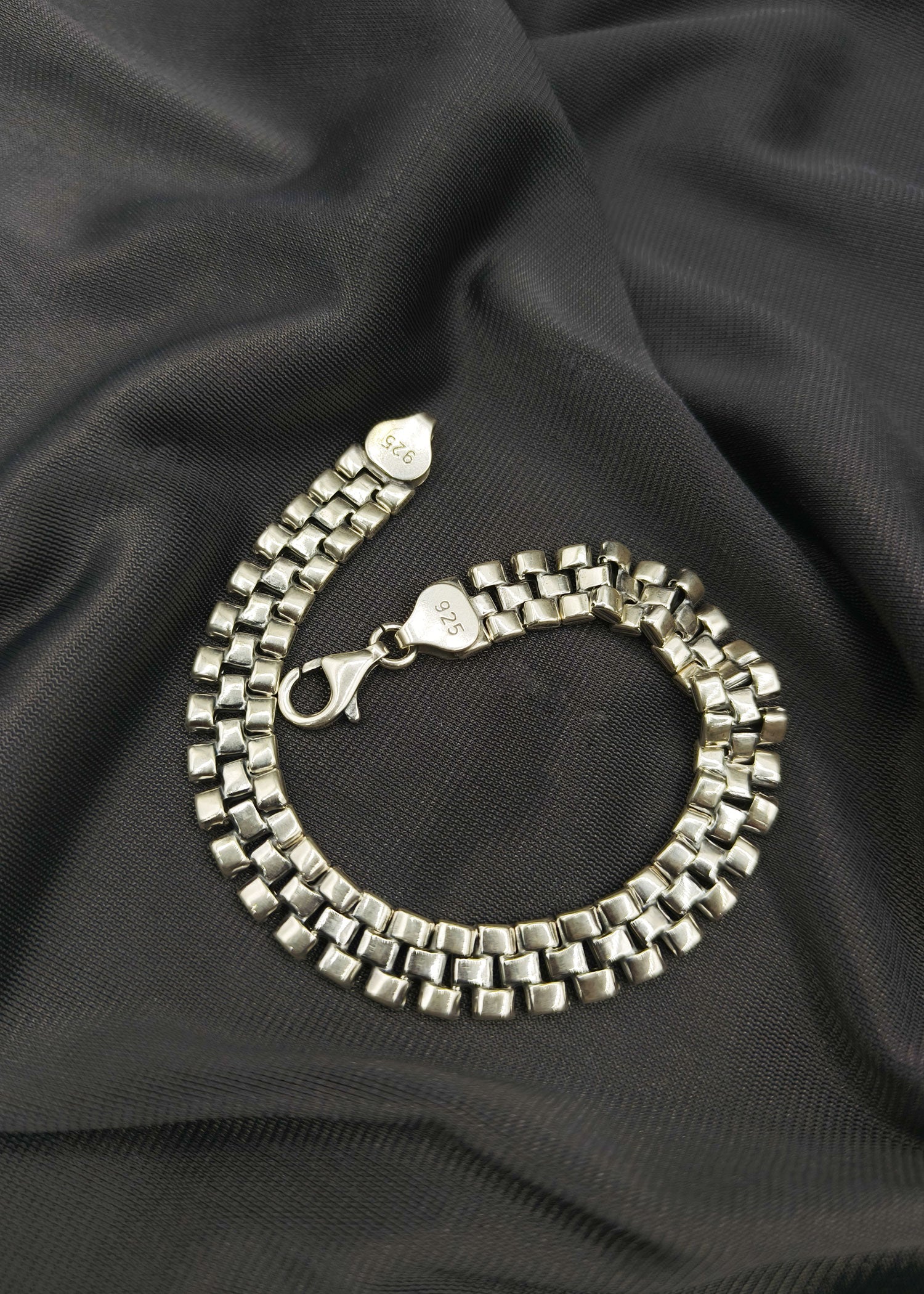 92.5 Sterling Silver Men's Flat Loose Bracelet