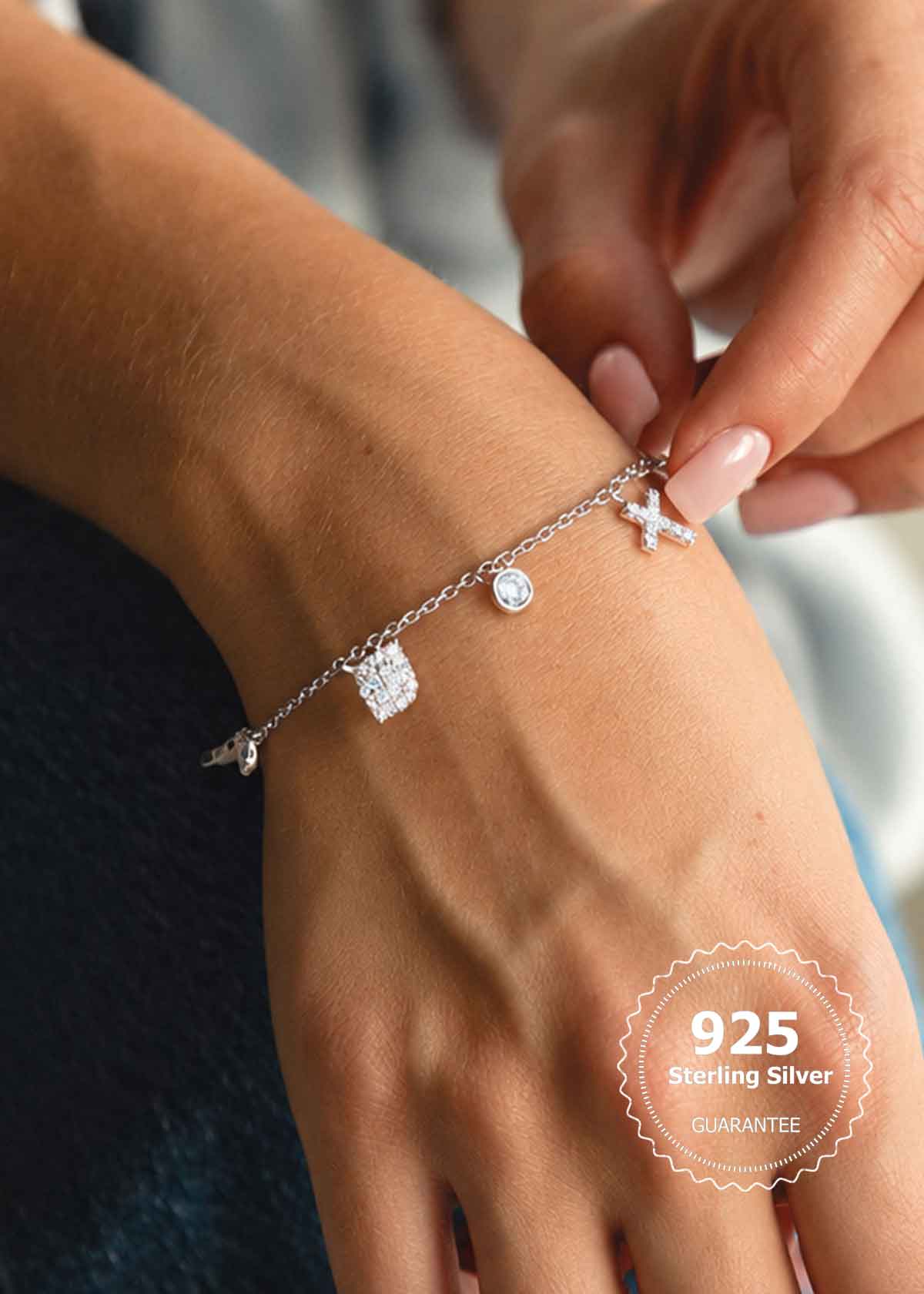 92.5 Silver Multi Charm Zircon Delicate Adjustable Loose Bracelet For Women