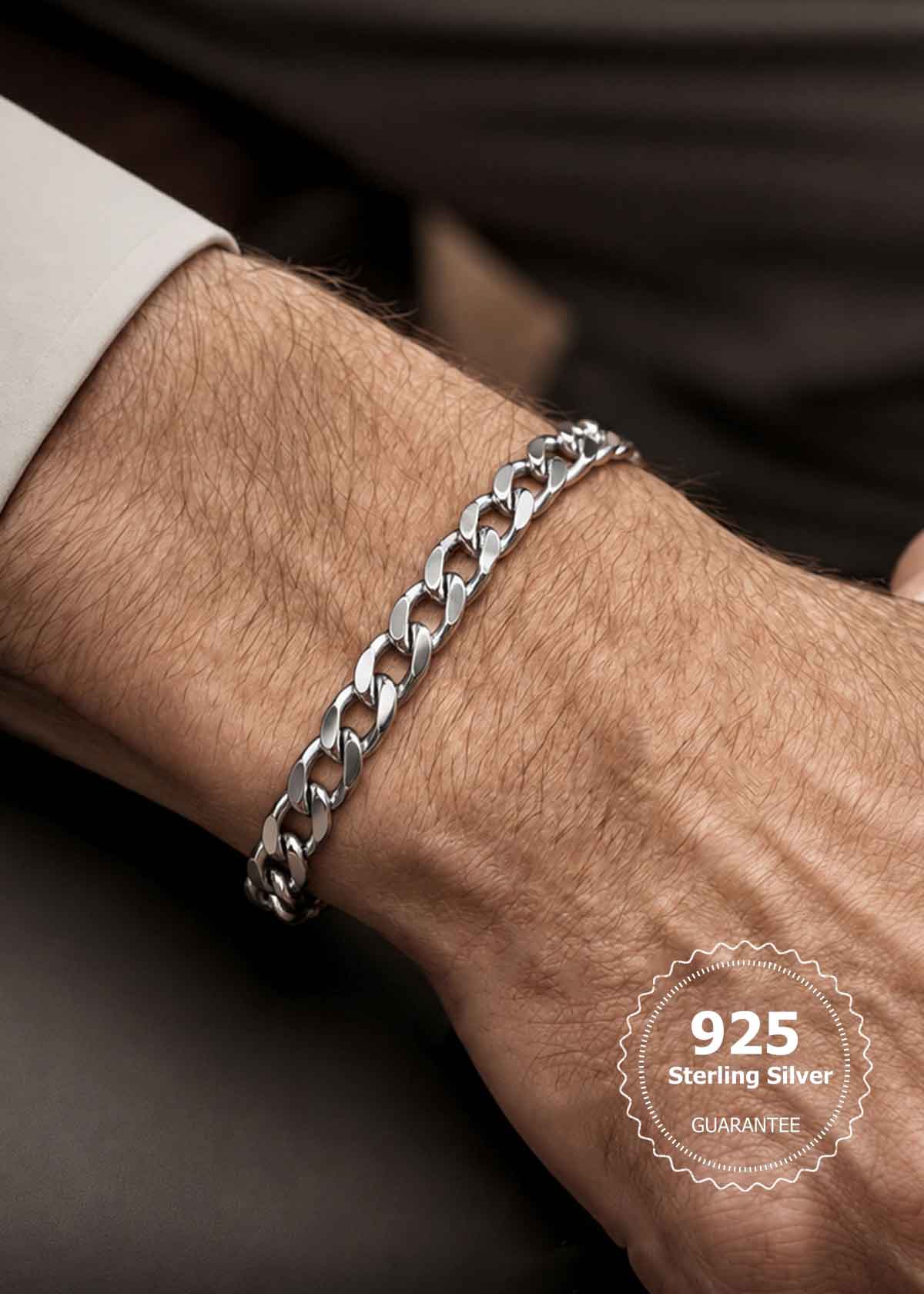 92.5 Sterling Silver Thick Cuban Curb Link Men's Loose Bracelet