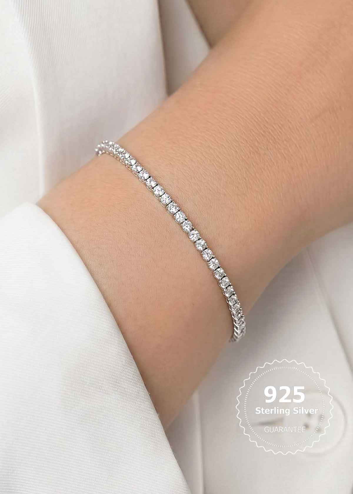 92.5 Sterling Silver Cubic Zircon Classic Tennis Loose Bracelet For Women