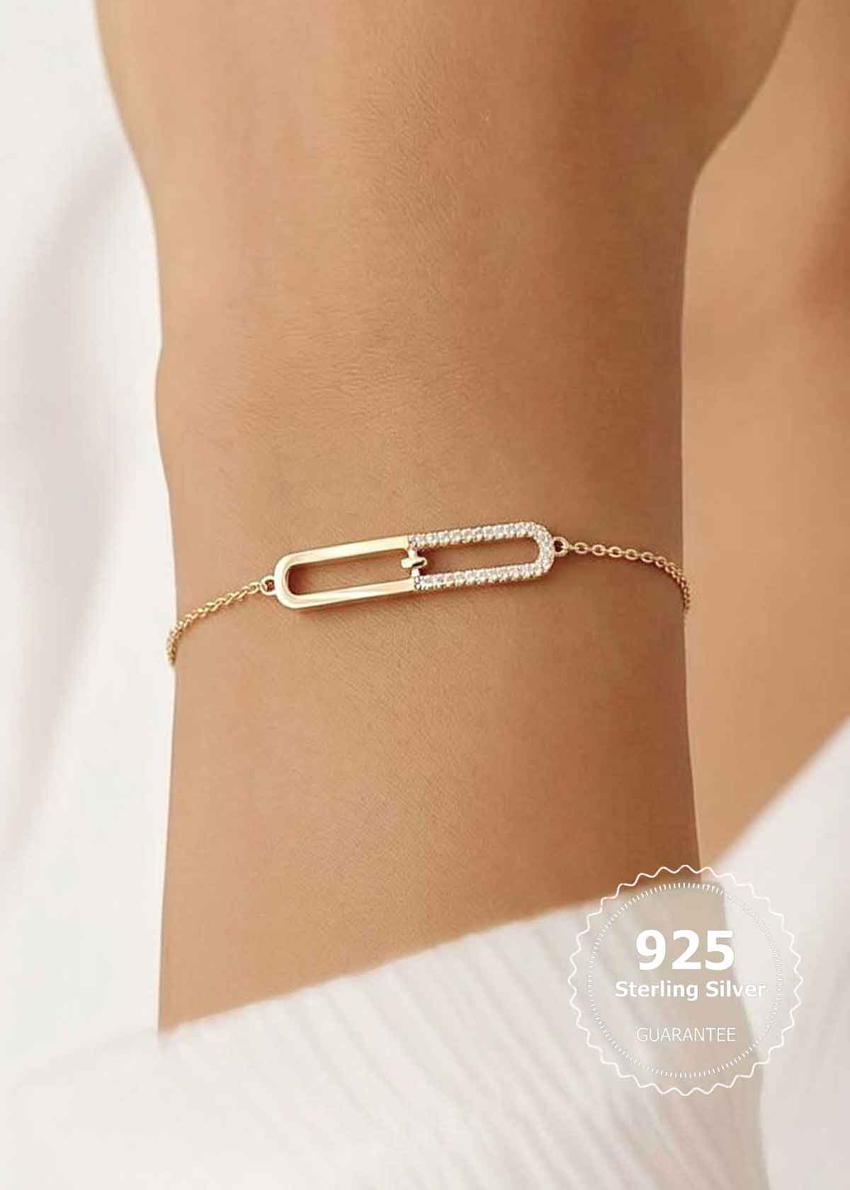 92.5 Sterling Silver Cubic Zircon Link Adjustable Loose Bracelet For Women