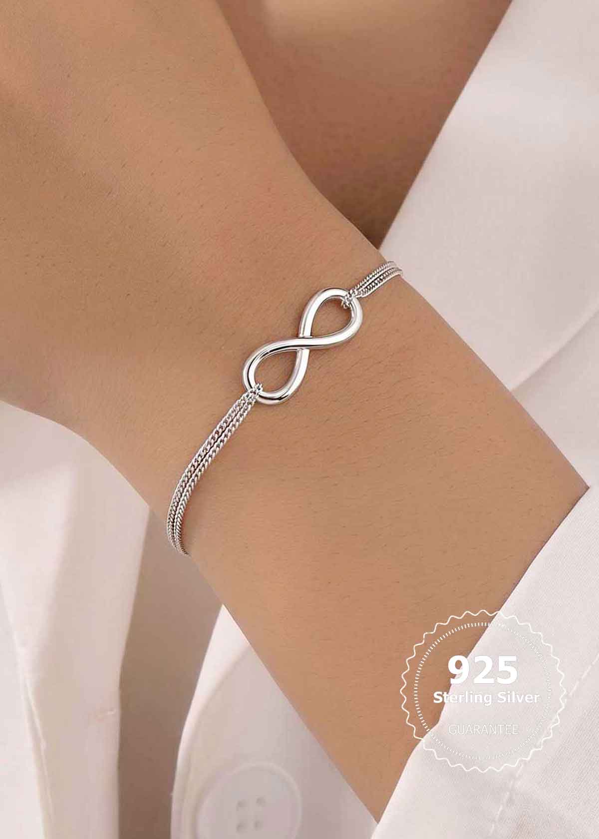 92.5 Sterling Silver Infinity Adjustable Loose Bracelet For Women