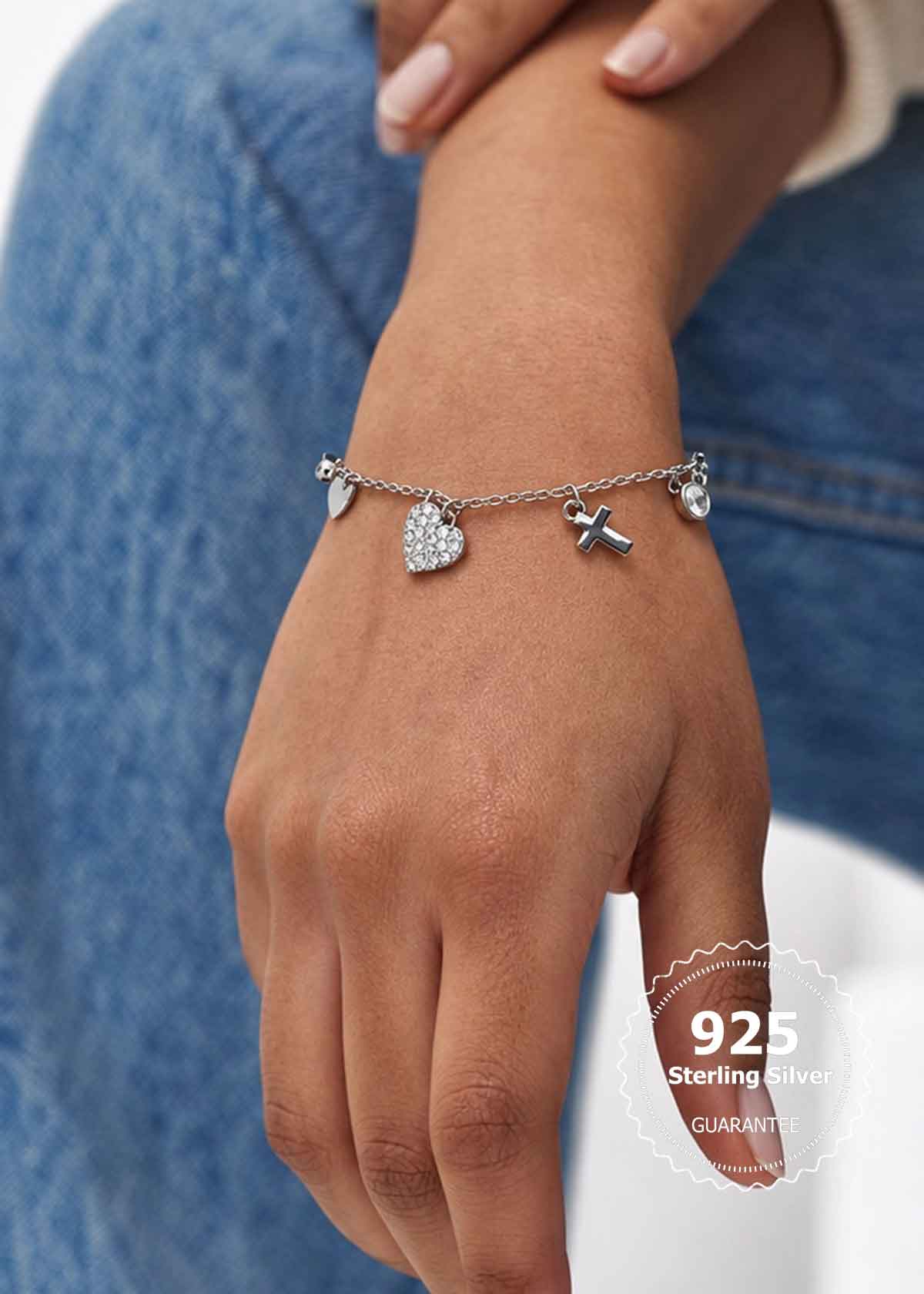 92.5 Silver Celestial Dangle Charm Delicate Adjustable Loose Bracelet For Women