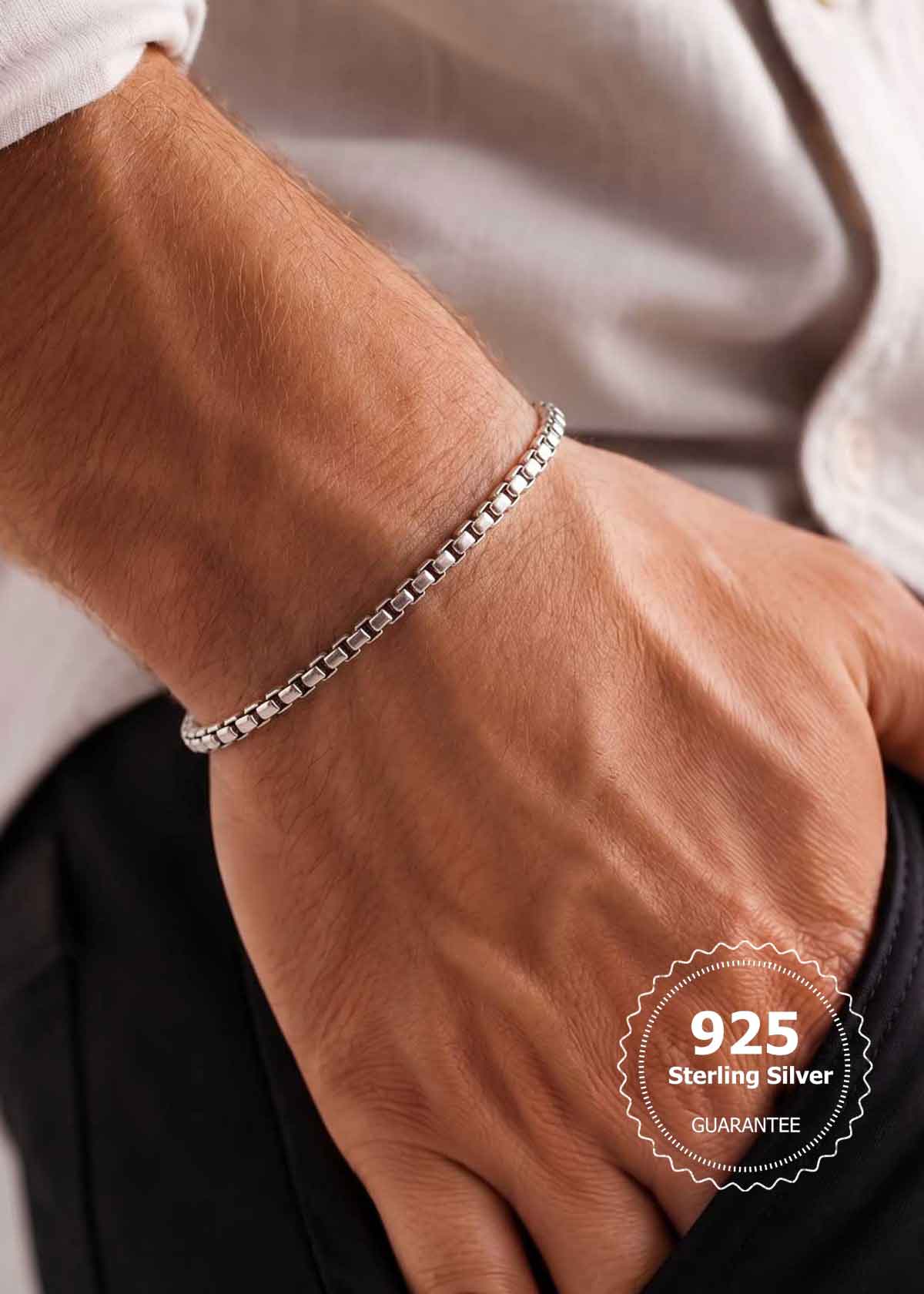 92.5 Sterling Silver Minimalist Thin Box Chain Bracelet Men's Loose Bracelet