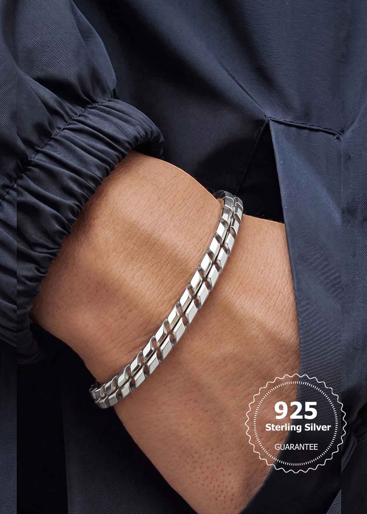92.5 Sterling Silver Heavy Broad Link Men's Loose Bracelet