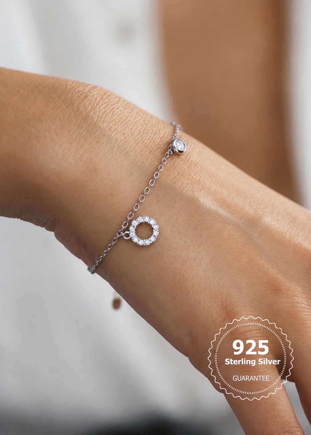 92.5 Silver Floral & Circle Zircon Delicate Adjustable Loose Bracelet For Women