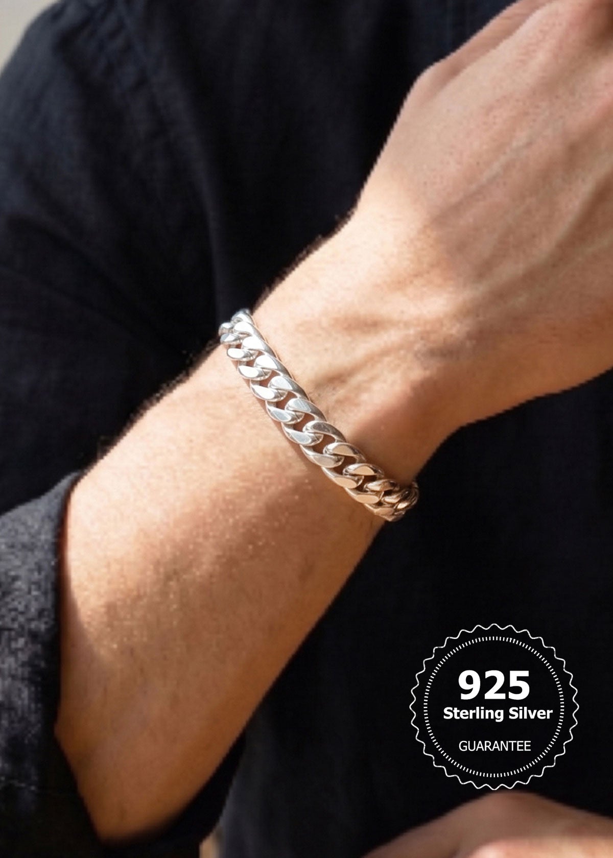 92.5 Sterling Silver Classic Heavy Flat Link Design Men's Loose Bracelet