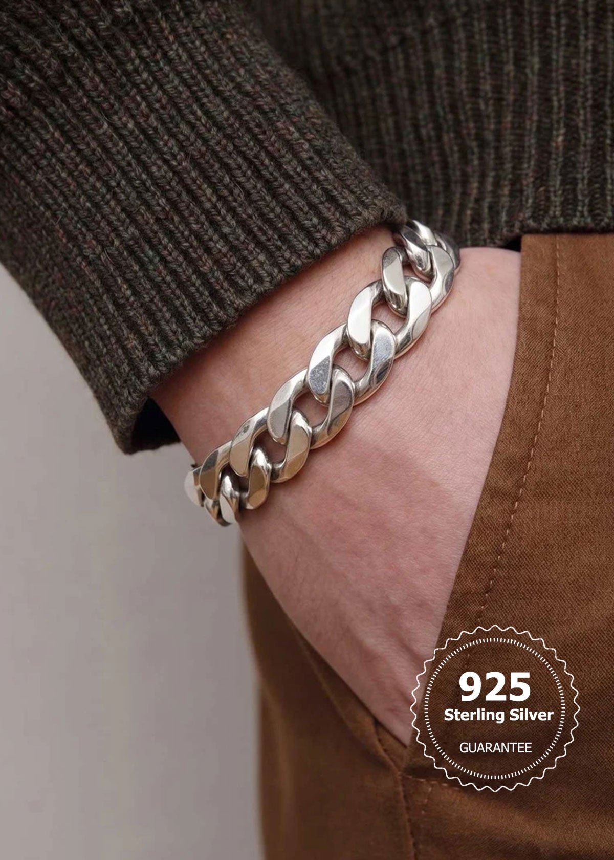 92.5 Sterling Silver Heavy Curb Chain Men’s Bracelet