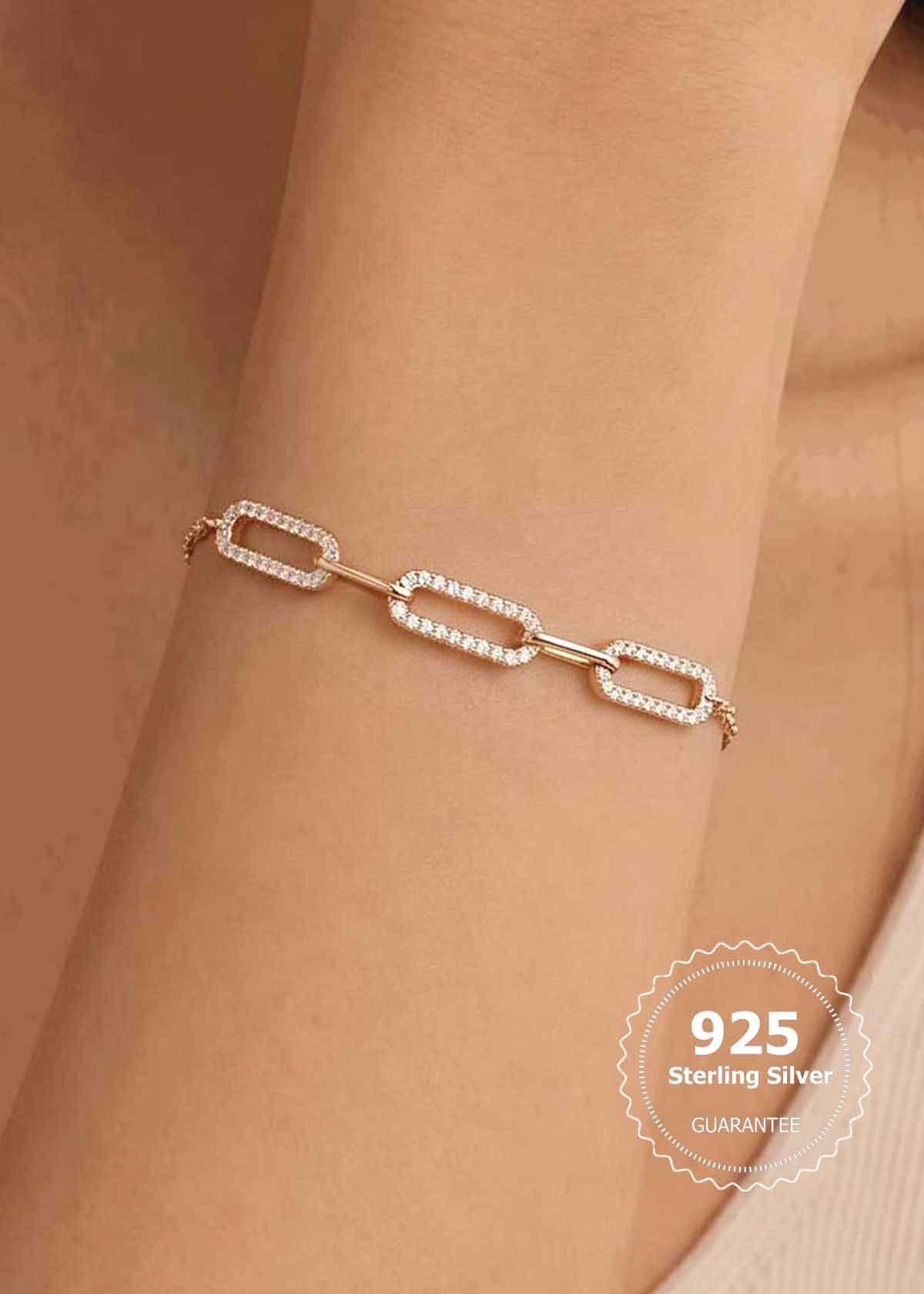 92.5 Sterling Silver Rectangular Link Adjustable Loose Bracelet For Women