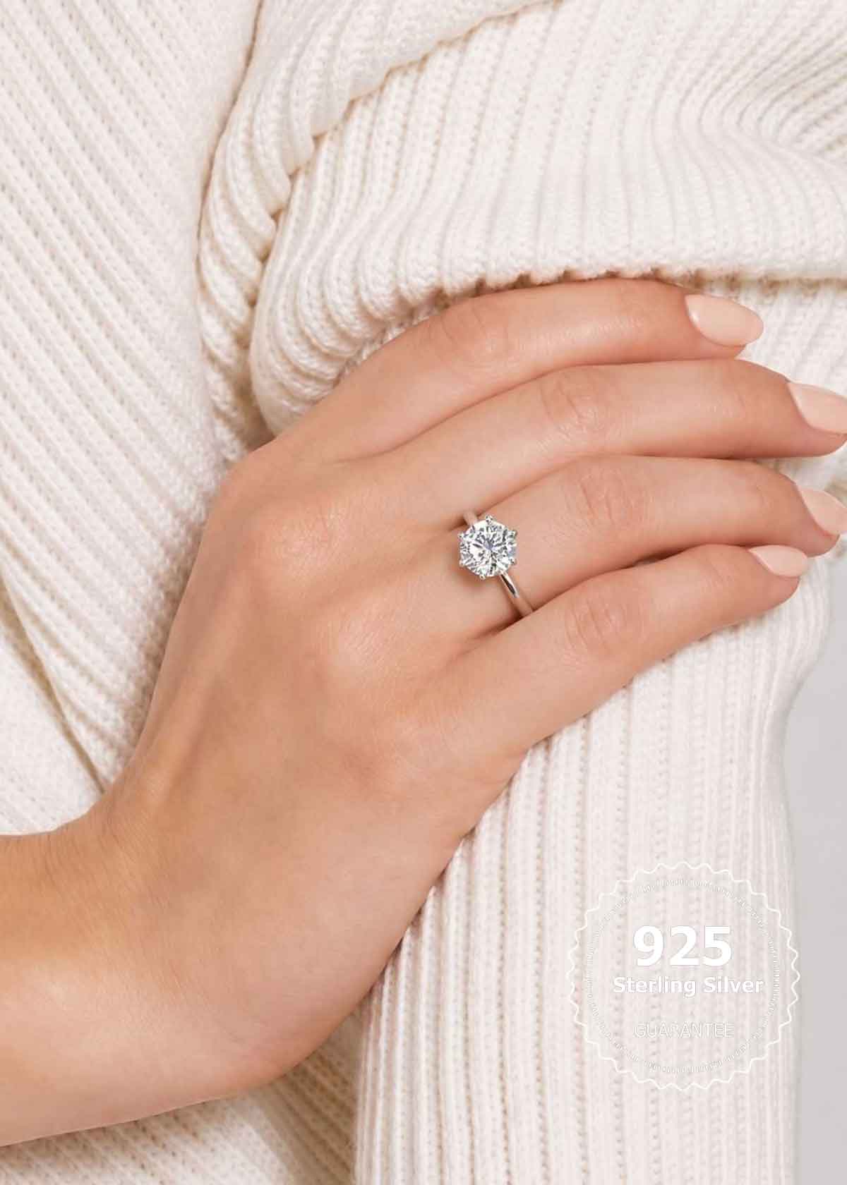92.5 Sterling Silver Solitaire Diamond Adjustable Ring For Women