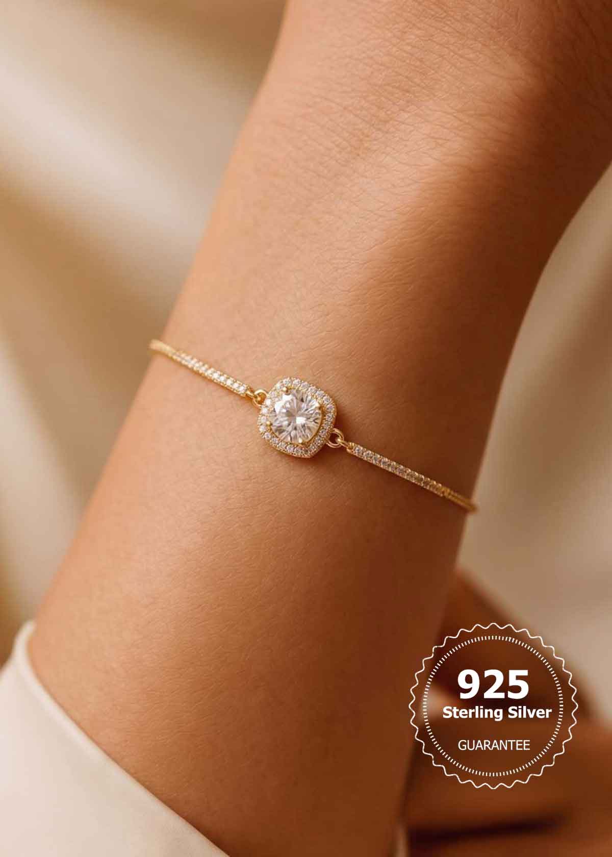 92.5 Sterling Silver Square Cubic Zircon Adjustable Link Loose Bracelet For Women