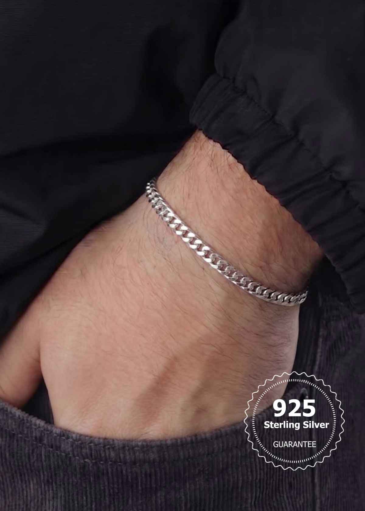 92.5 Sterling Silver Classic Thin Curb-Link Men's Loose Bracelet