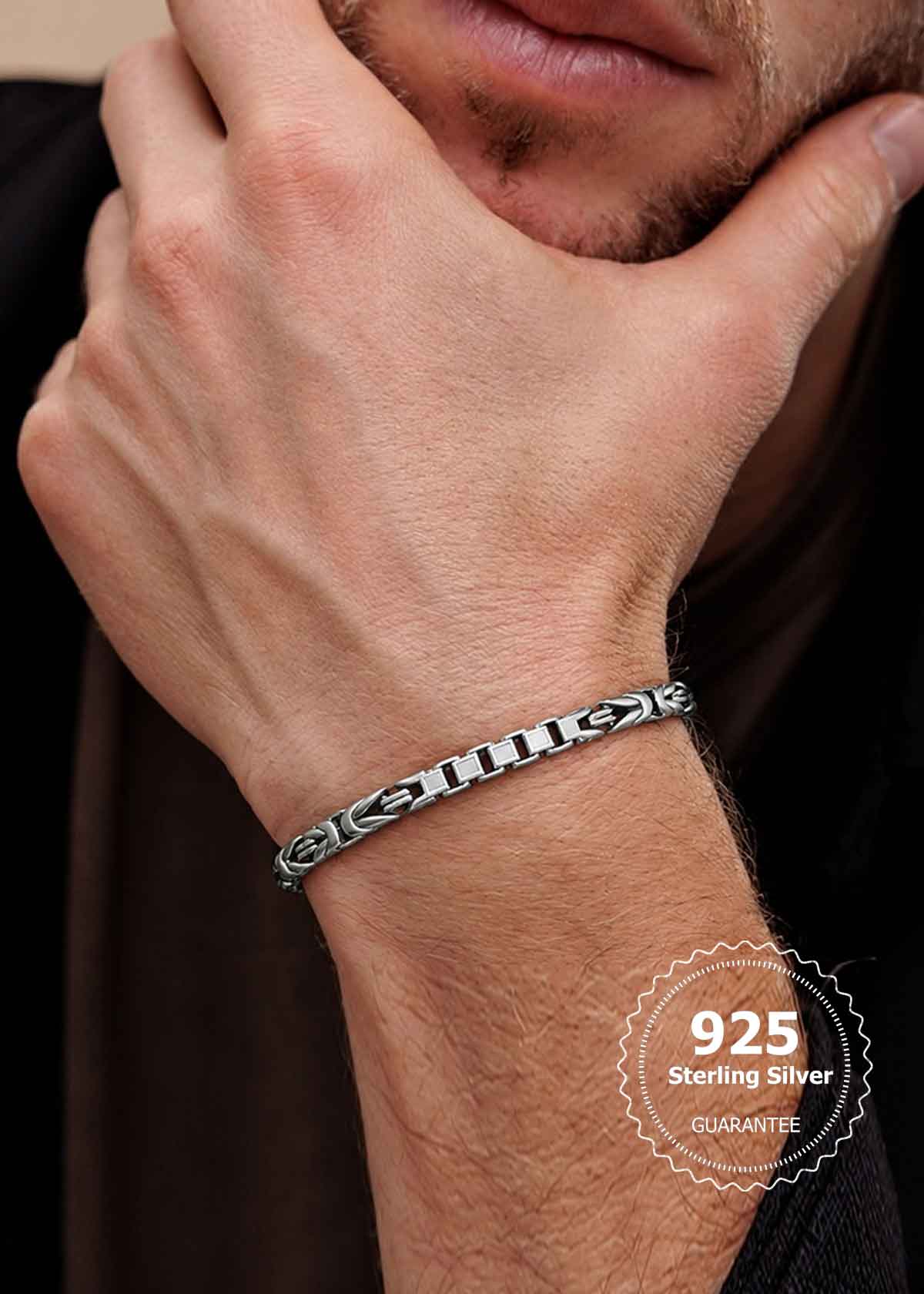 92.5 Sterling Silver Thin Segmented Link Men's Loose Bracelet