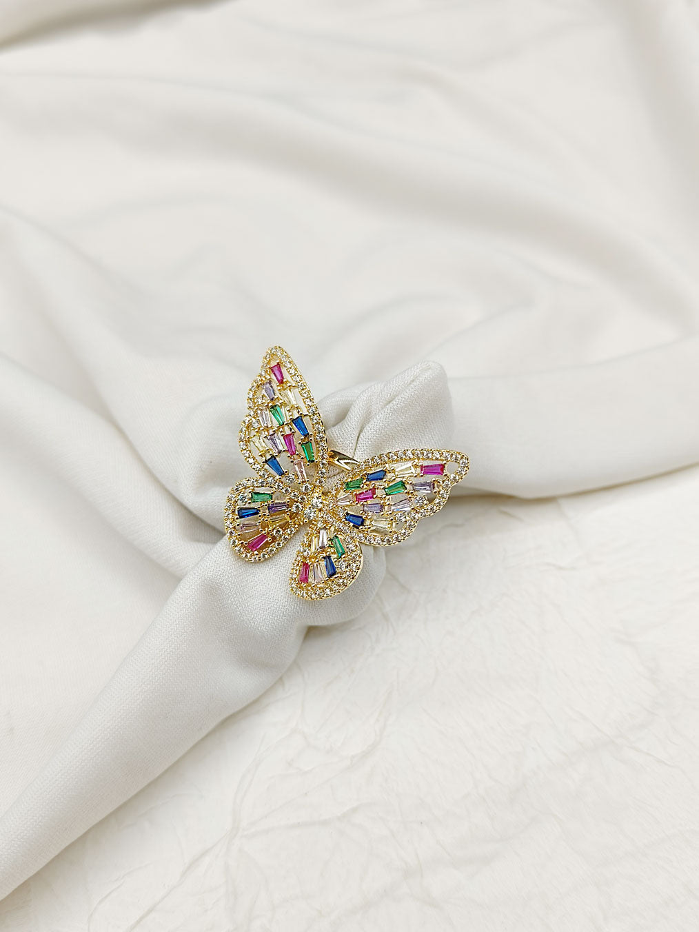 Butterfly Design Cubic Zircon Multi Colour Adjustable Finger Ring