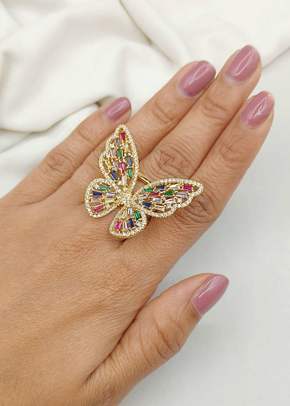 Butterfly Design Cubic Zircon Multi Colour Adjustable Finger Ring