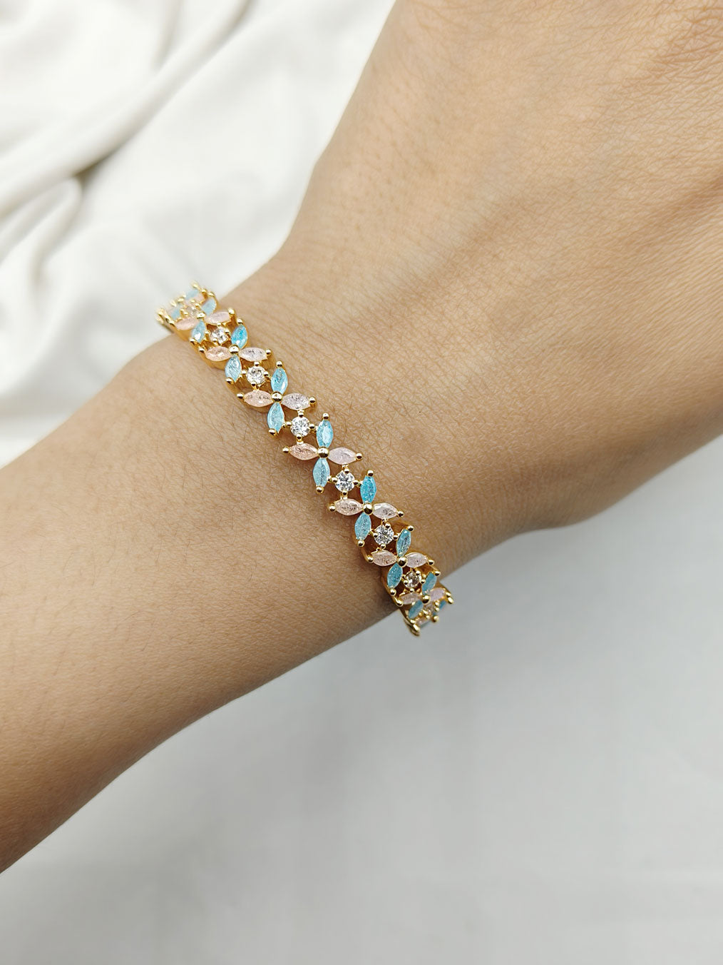 Cubic Zircon Gold Plated Multi Stone Kada Bracelet