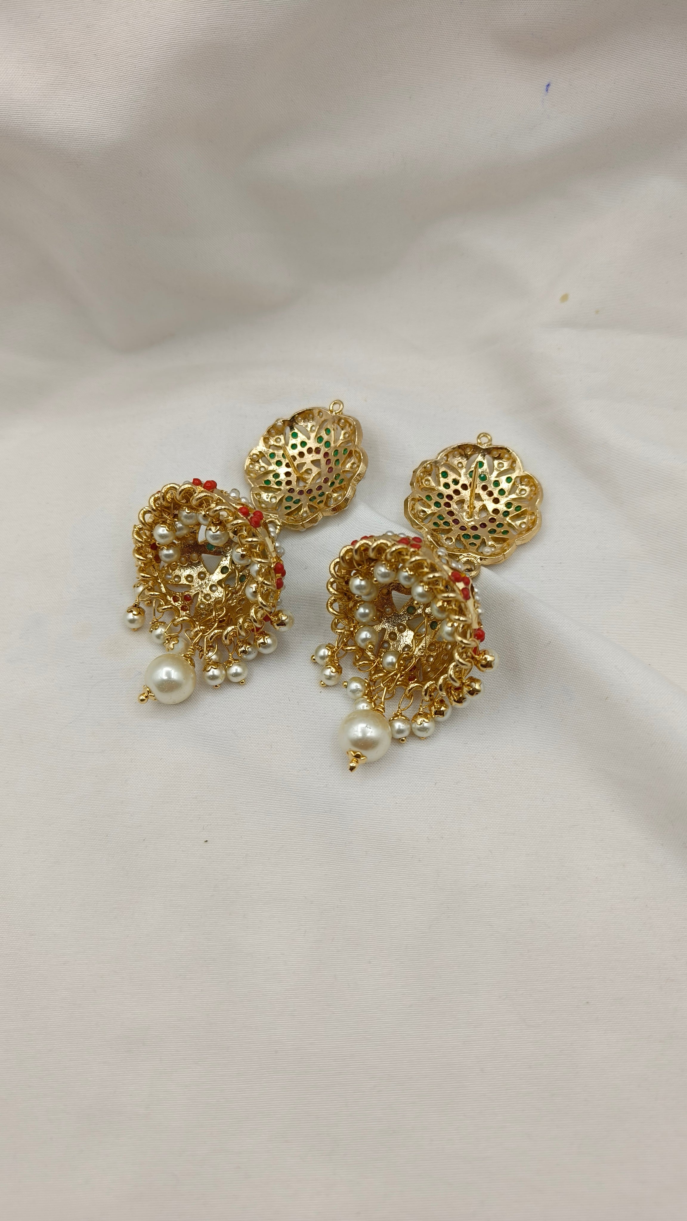 Multicolor Marvel Navratan Gold Polished Jhumka