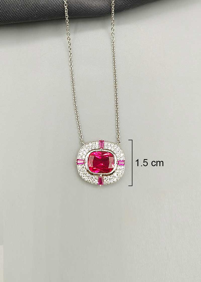 Square Cut Ruby And Green Silver Plated Pendant Set