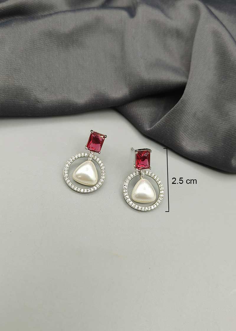 Cubic Zircon Hanging Pearl Designer Pendant Set