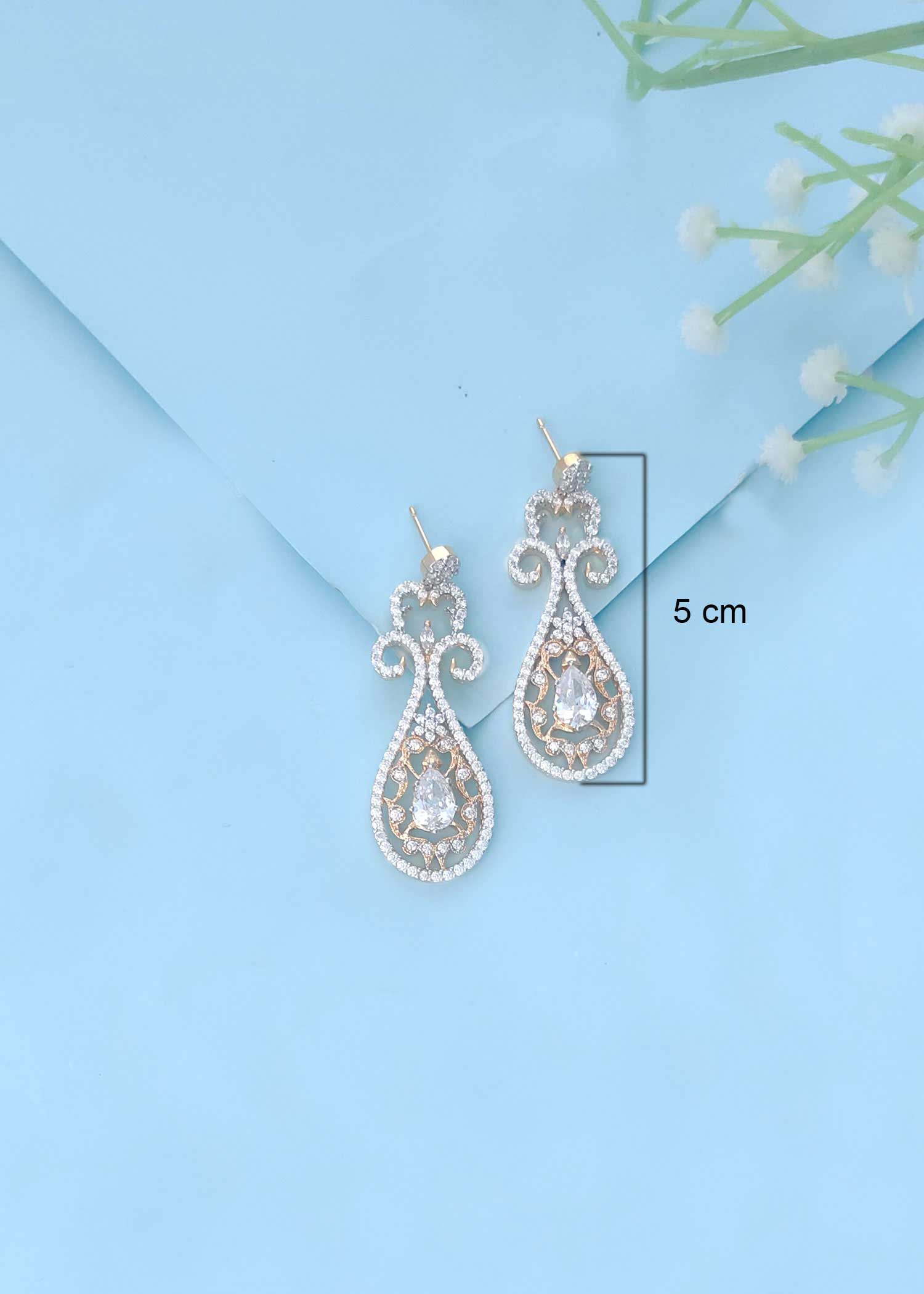 Gold-Silver Plated Zircon Teardrop-Shaped Design Necklace set