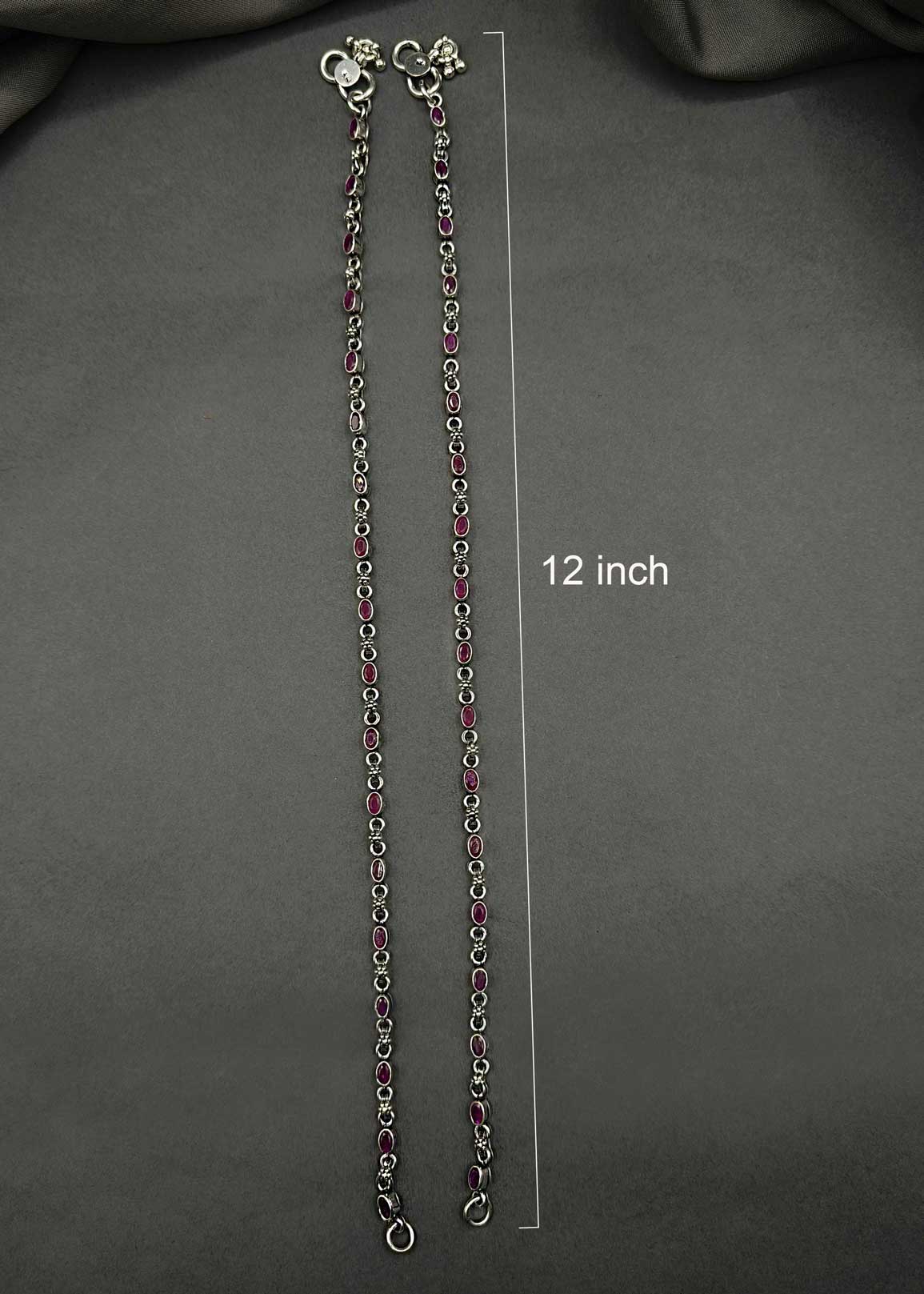 92.5 Sterling Silver Ruby Stone Delicate Payal/Anklet